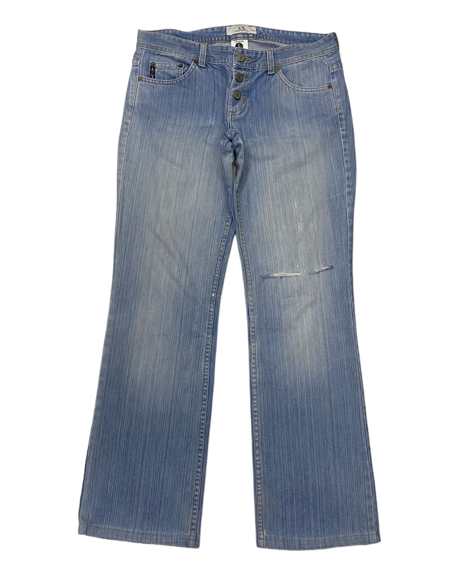 Armani Exchange Bootcut Low Rise Distress Denim Jeans