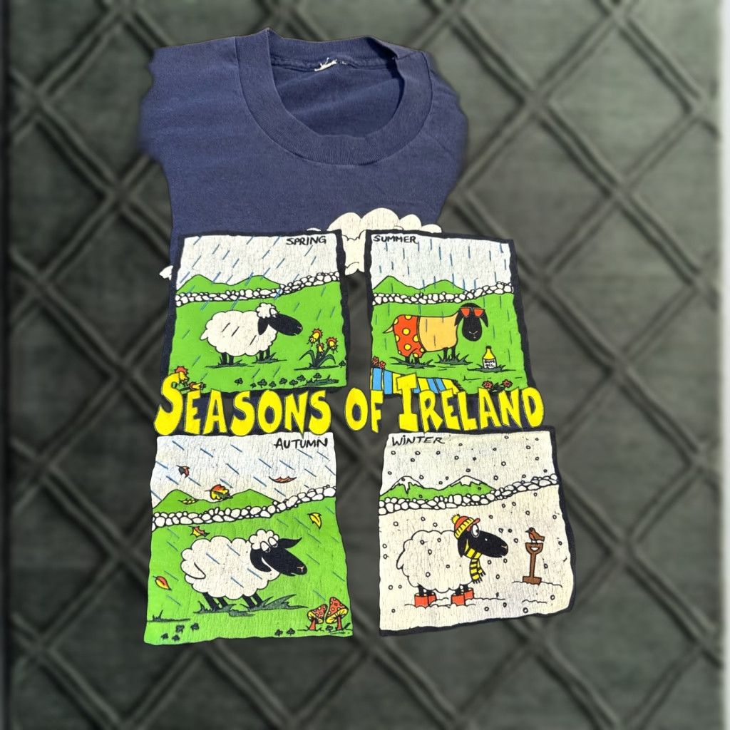 Vintage Vintage Seasons of Ireland Funny Cartoon 80s-90s T-Shirt Unisex Adults S Blue Irish Single Stitch Size US S / EU 44-46 / 1 - 1 Thumbnail