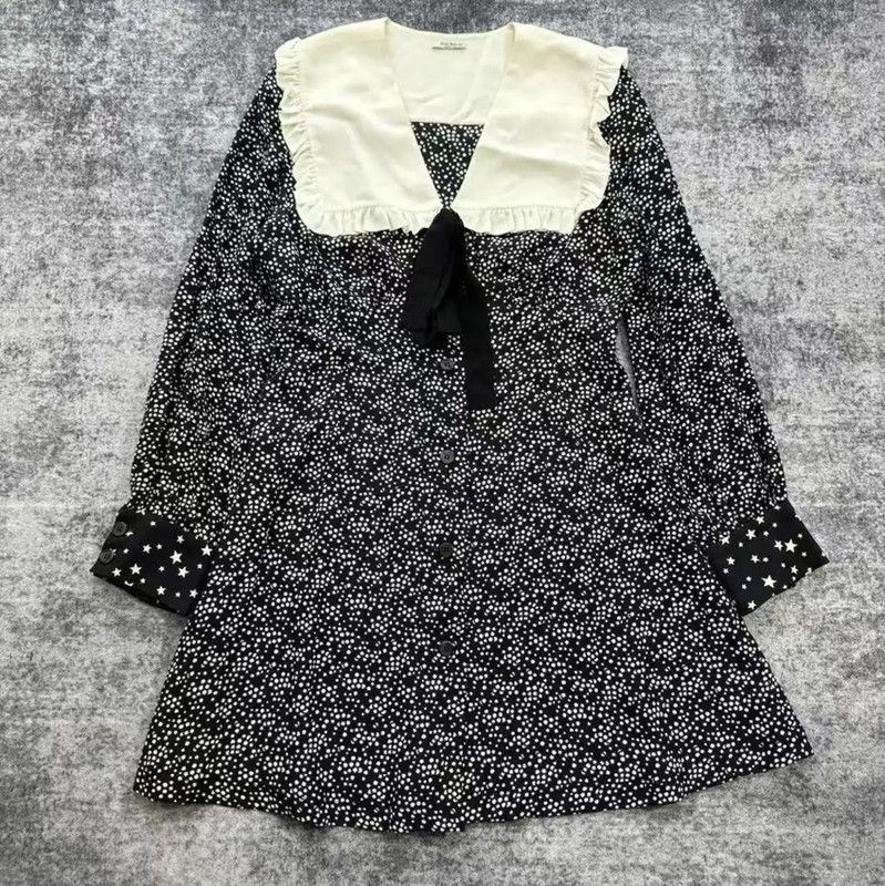 Miu Miu Miu Miu Black Cotton Dress with White Collar 0089 Size M / US 6-8 / IT 42-44 - 1 Thumbnail