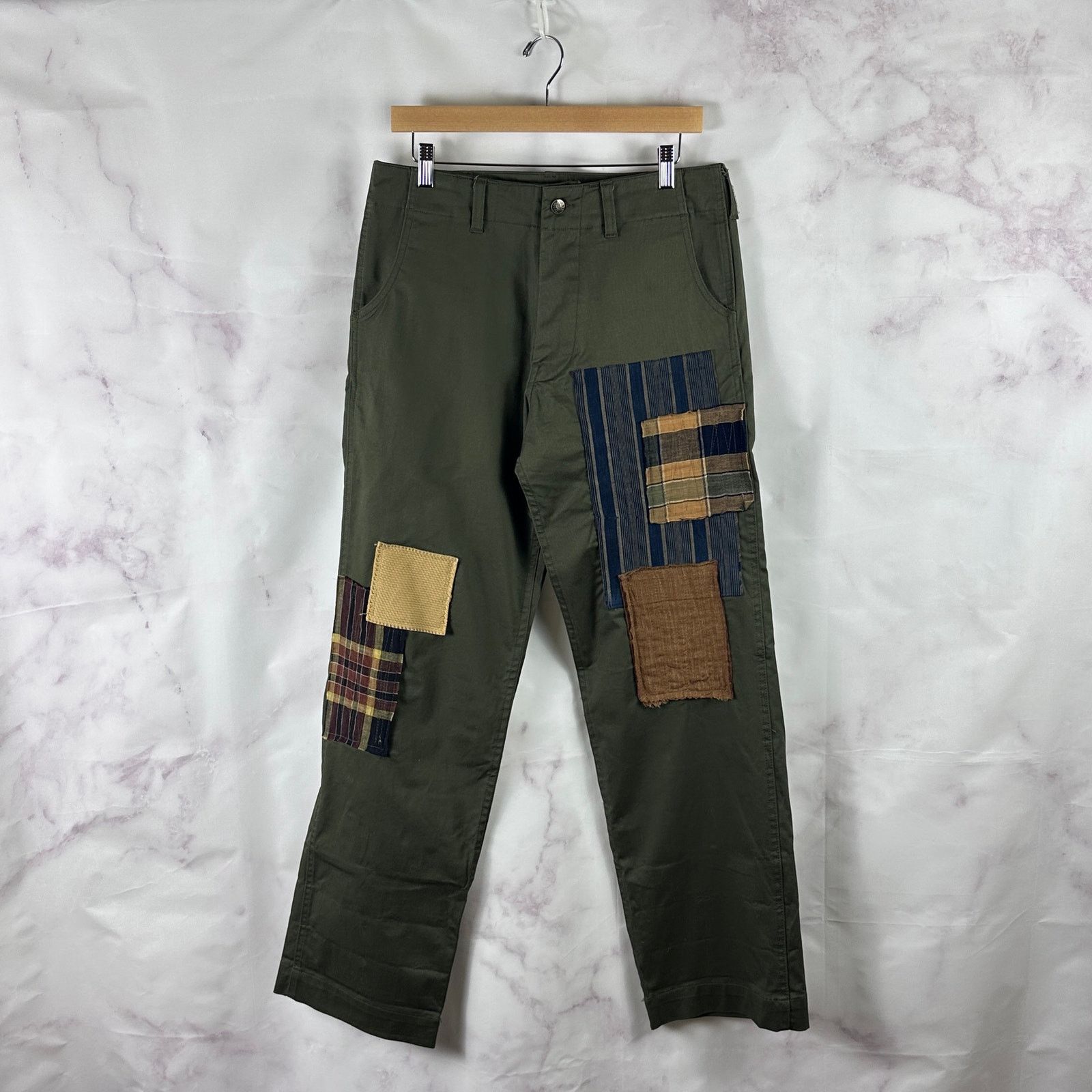 Kiriko Made Green Officer Patchwork Chino Pants Size US 30 / EU 46 - 1 Thumbnail