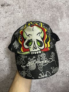 Ed Hardy Christian Audigier Hat Snapback Skull Embroidery White