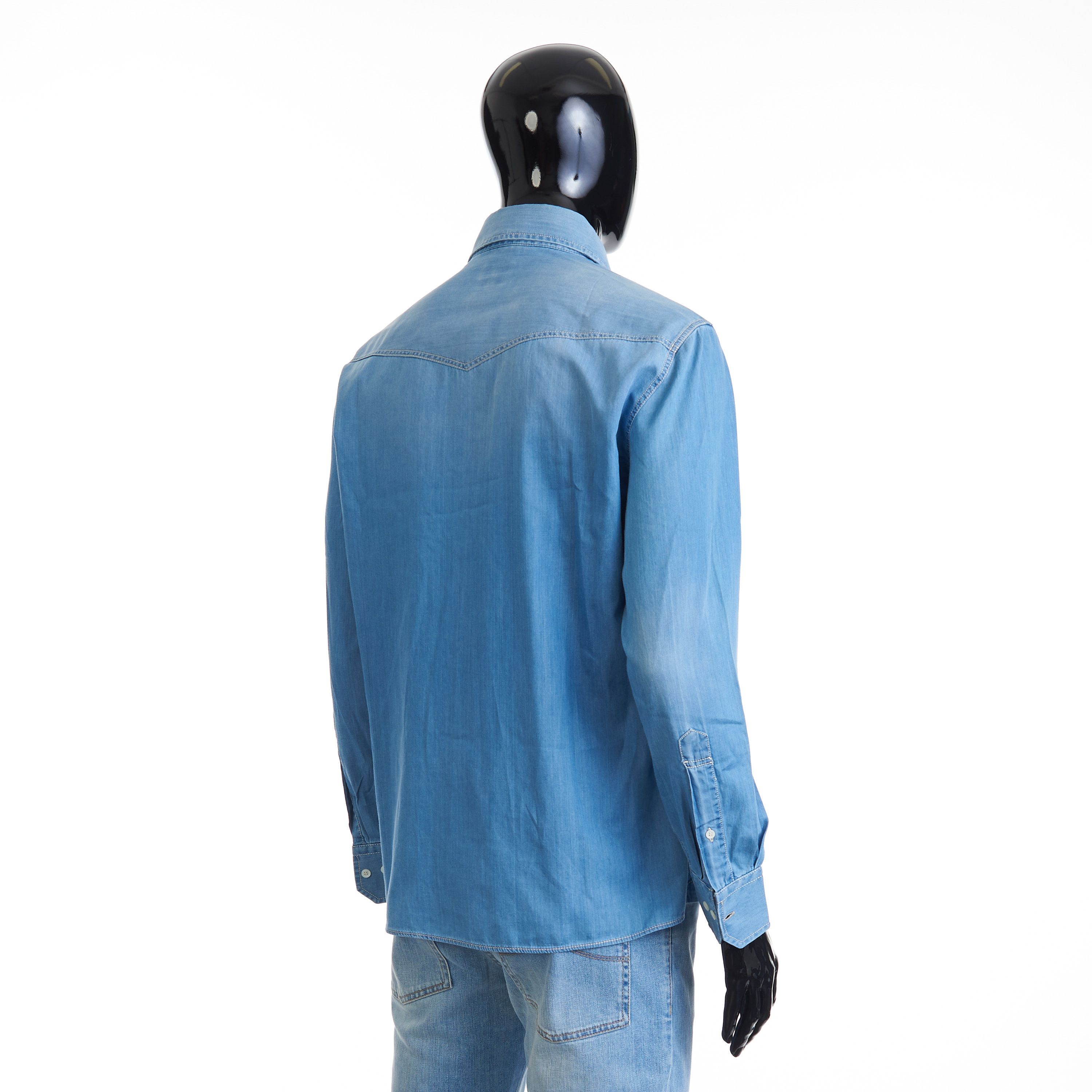Brunello Cucinelli Easy Fit Blue Western Shirt - Lightweight Denim Size US S / EU 44-46 / 1 - 6 Thumbnail