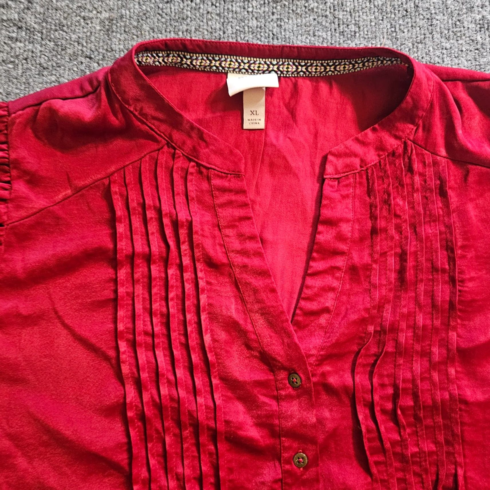 Vintage Knox Rose Top Shirt Womens XL Red Satin Pleated Long Sleeve V-Neck Blouse Size XL / US 12-14 / IT 48-50 - 2 Thumbnail