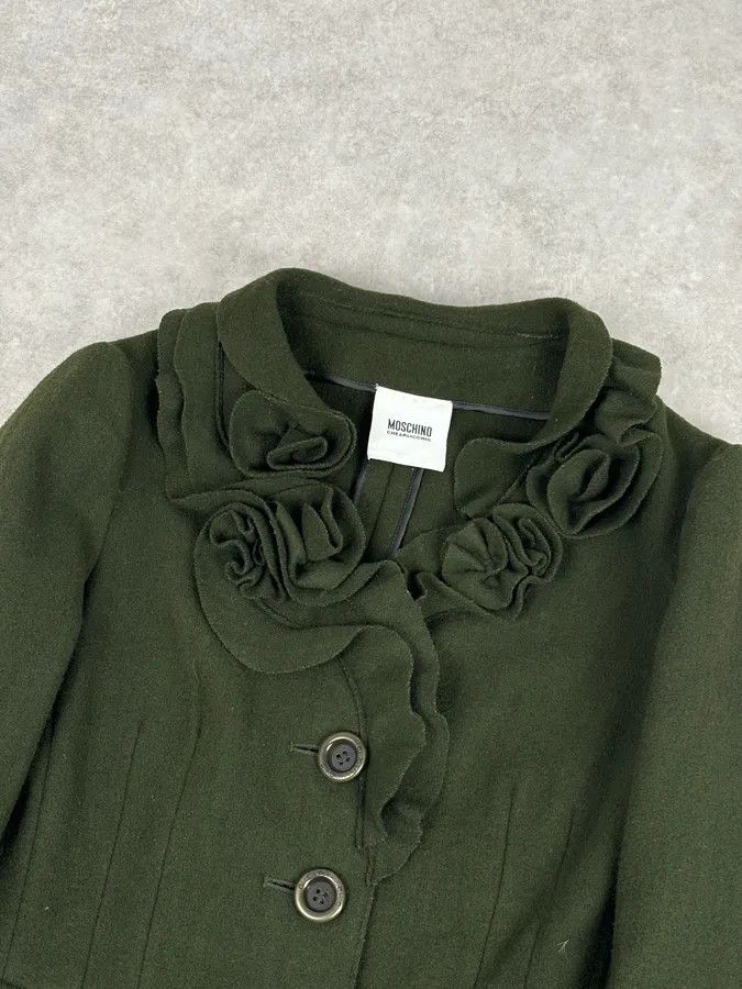 Moschino 2010s Moschino Olive Wool Ruffled Blazer Jacket Size S / US 4 / IT 40 - 5 Thumbnail