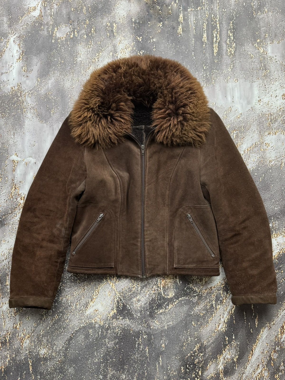 Genuine Leather Vintage Suede Leather Faux Fur Collar Jacket Size S / US 4 / IT 40 - 1 Thumbnail