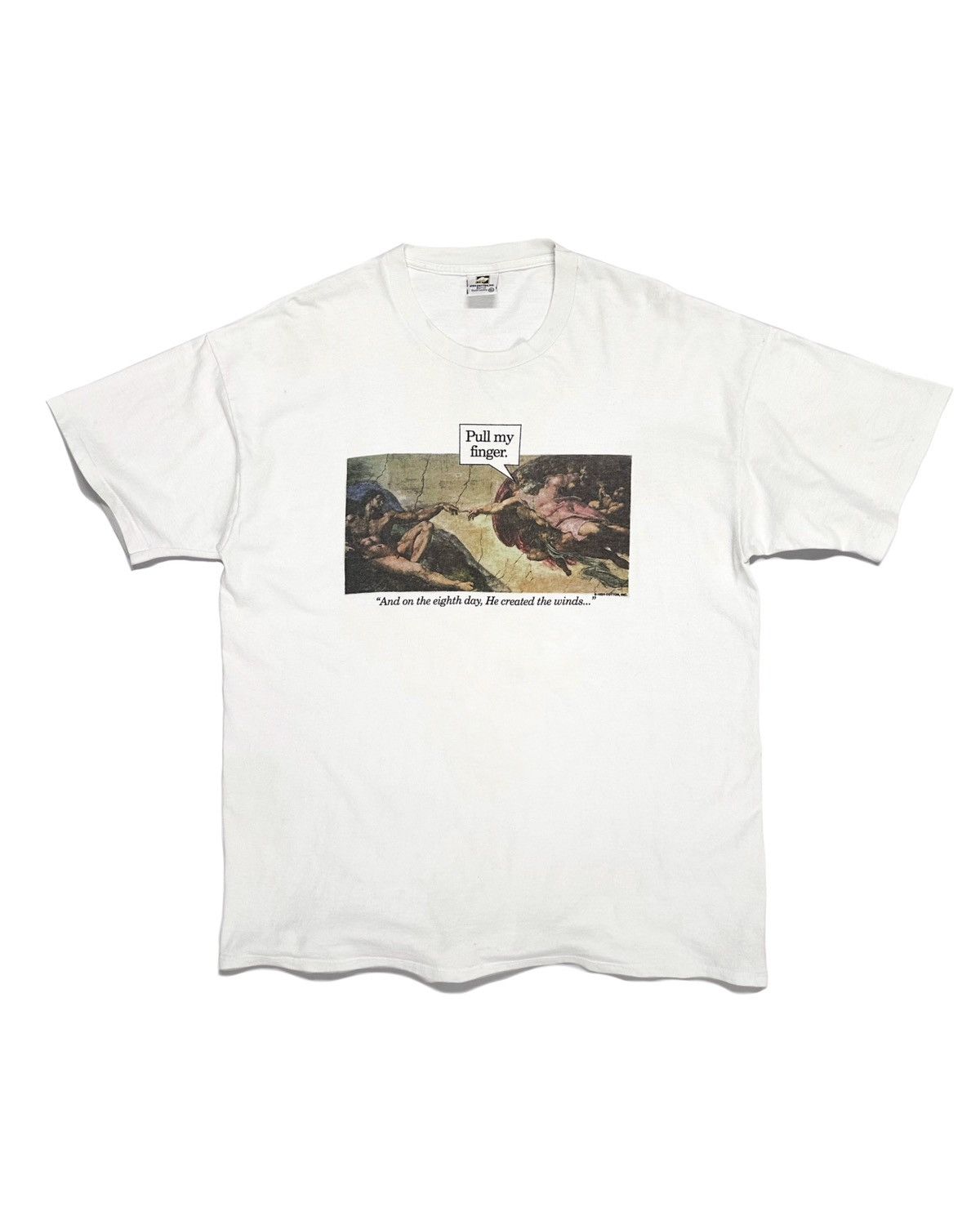 Vintage 90s Michelangelo The Creation of Adam "Pull my finger" Tee Size US XL / EU 56 / 4 - 1 Thumbnail
