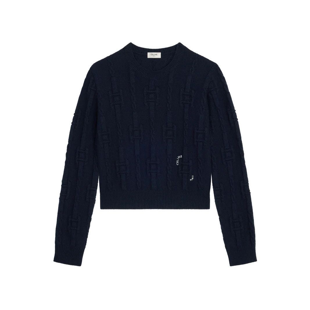 Celine CELINE $1900 Navy Chains Cashmere Sweater New & Authentic (W Size 27" / US 4 / IT 40 - 1 Thumbnail