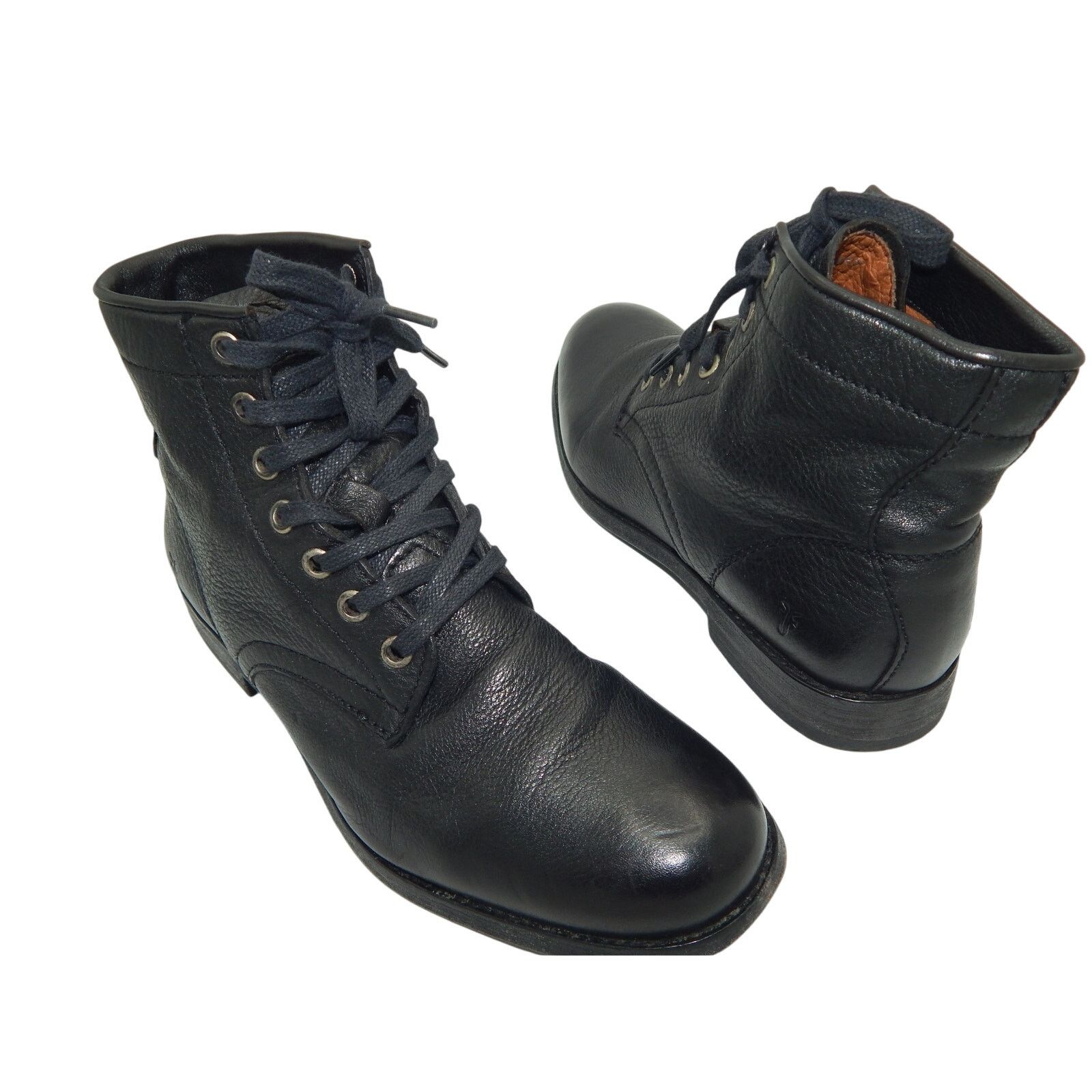 Frye Tyler Lace Up Black Leather Boots Size