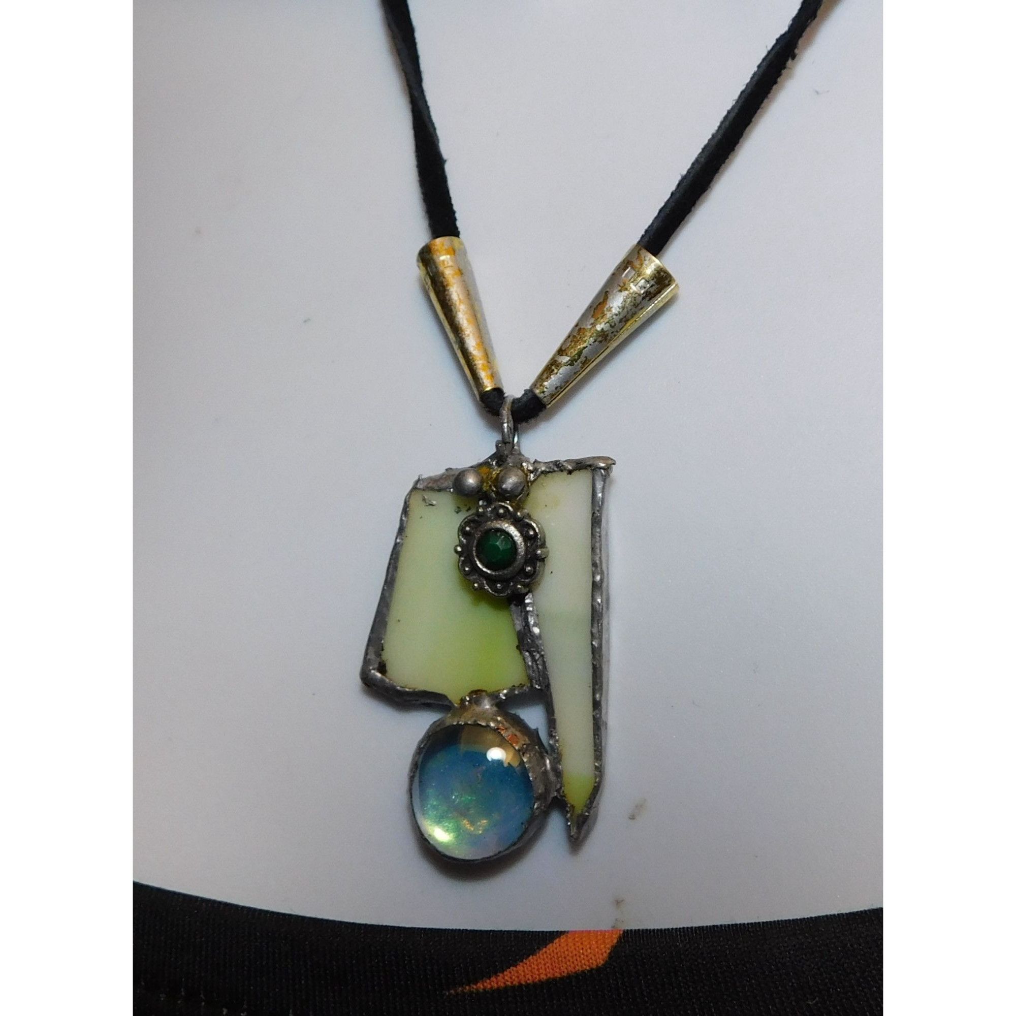 Handmade Handmade Abstract Green Stained Glass Pendant Necklace Size ONE SIZE - 6 Thumbnail