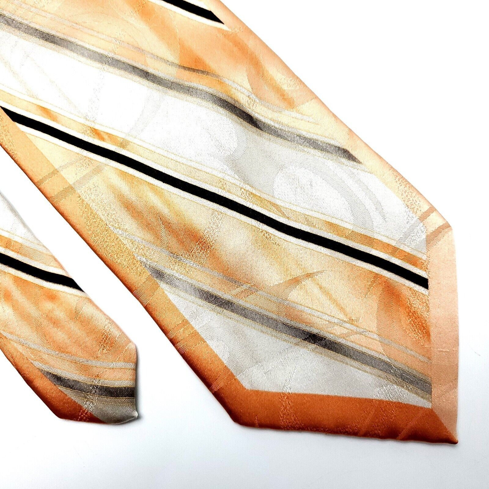 Stacy Adams Stacy Adams Silk Tie Abstract Orange Cream Print Long Wide Size ONE SIZE - 1 Thumbnail