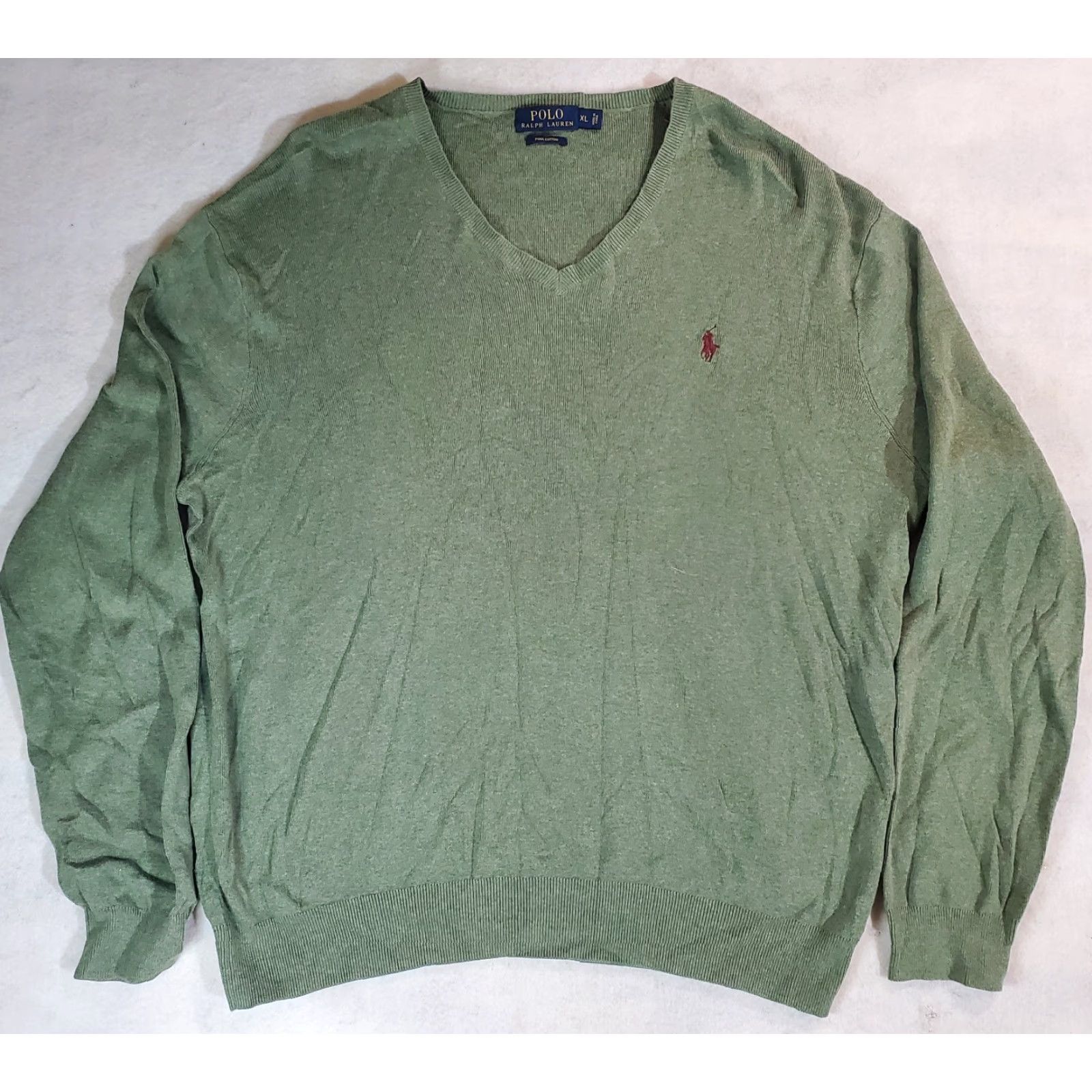 Polo Ralph Lauren VINTAGE Polo Ralph Lauren Signature 100% Pima Cotton Sweater Mens XL Green V-Neck Pullover Long Sleeve Knit Size US XL / EU 56 / 4 - 2 Thumbnail