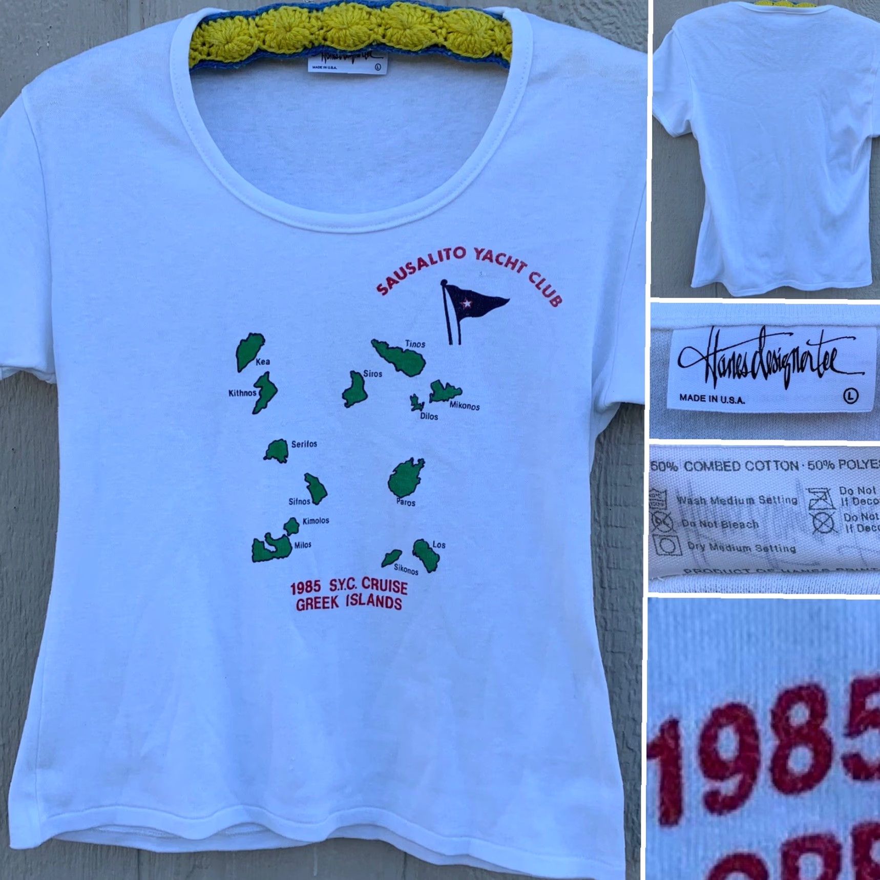 Hanes Vintage Sausalito Yacht Club 1985 SYC Cruise Greek Islands T Shirt Ladies L White Hanes 80s Athletic Shirt Womens Vintage 1980s Mens Womens Size L / US 10 / IT 46 - 2 Thumbnail