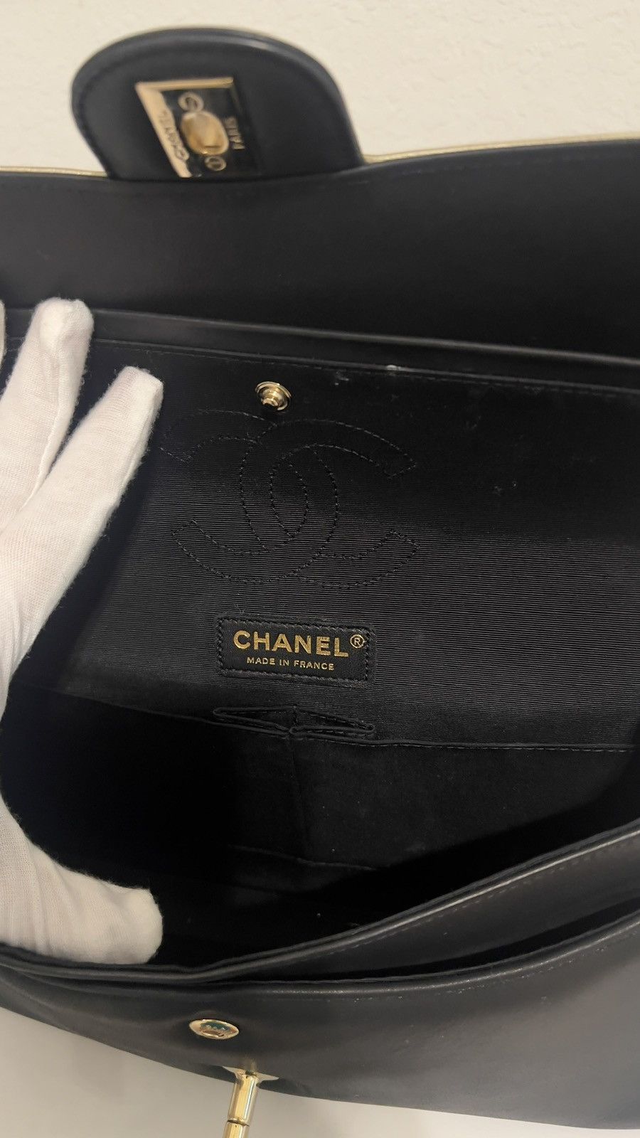 Chanel Black/Gold Leather Pure Classic Medium Double Flap Bag Size ONE SIZE - 8 Thumbnail