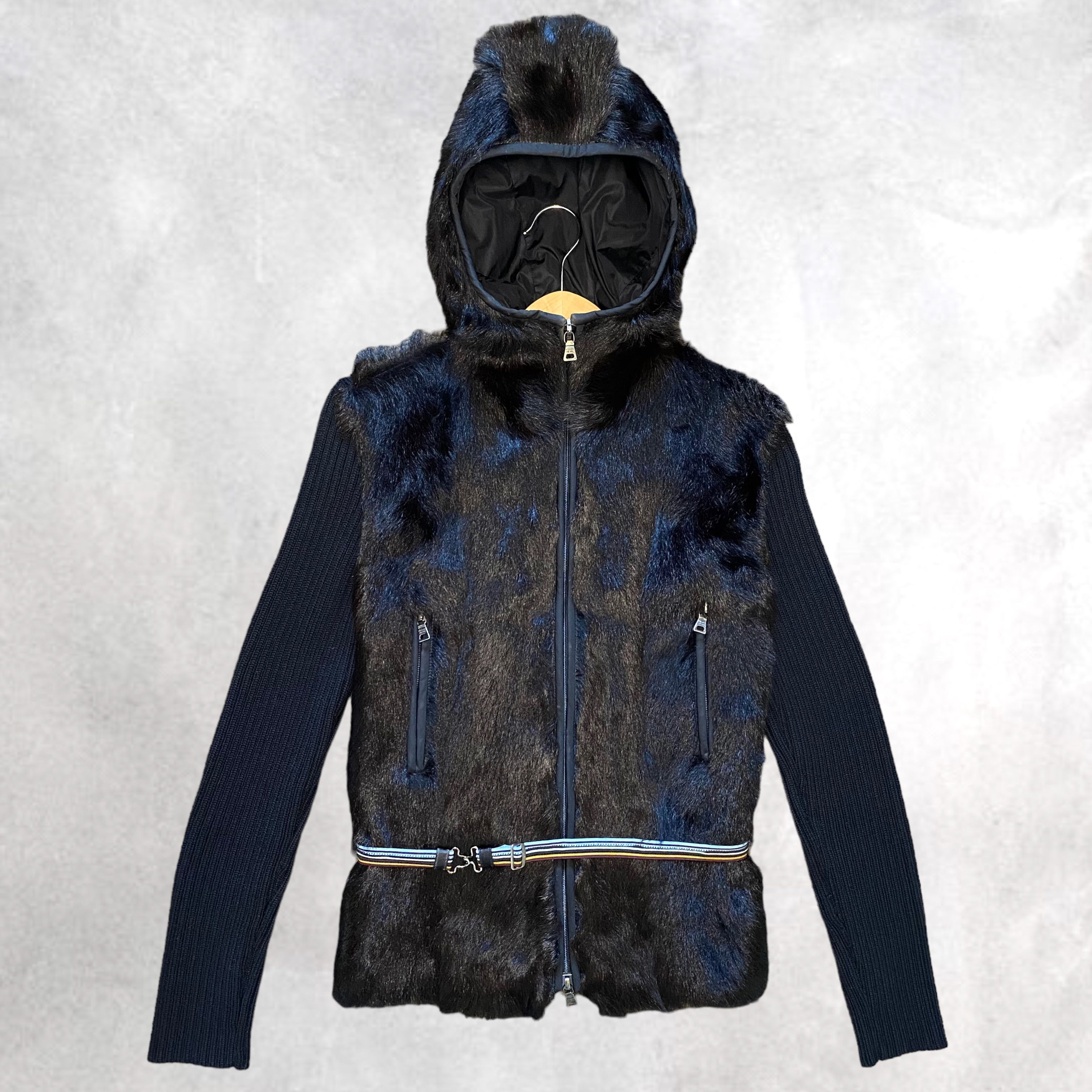 Prada 90s Prada Mohawk Fur Knit Jacket Sweater Zip Up Vintage RARE  