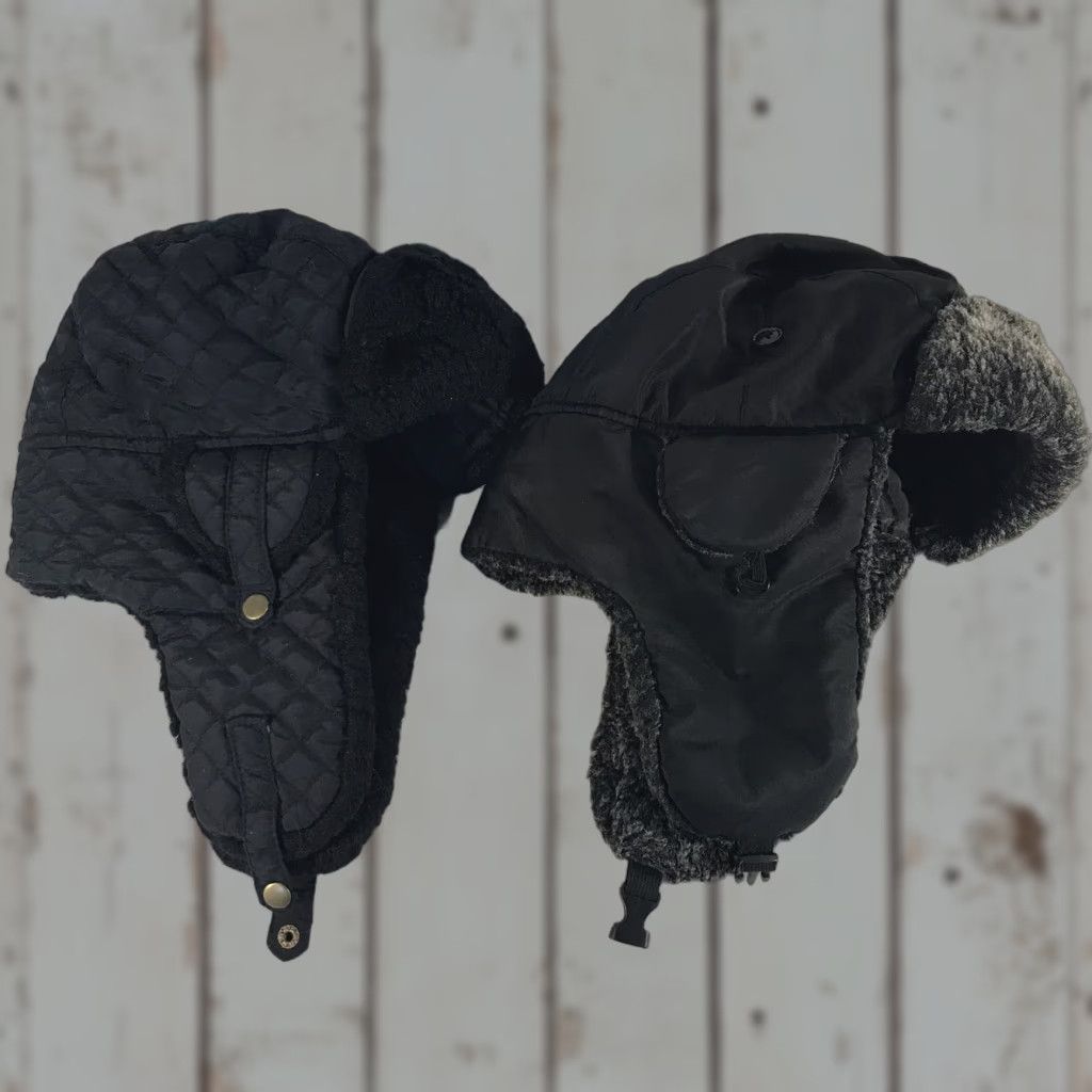 Vintage Unbranded Lot Of 2 Black Quilted Trapper Hats OSFA Size ONE SIZE - 1 Thumbnail