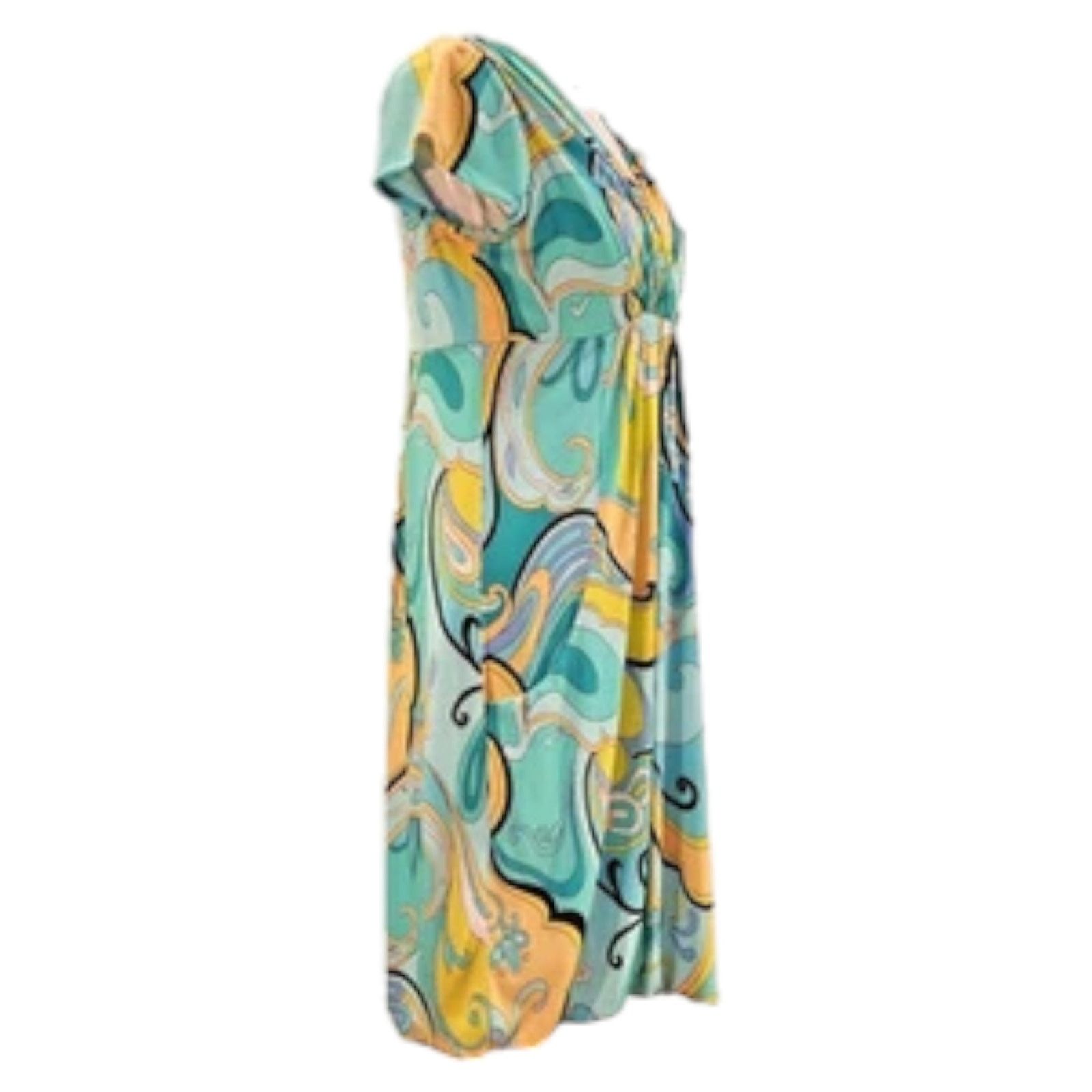 Essentials Essentials by A.B.S. Size Medium Dress Aqua & Yellow Midi Size M / US 6-8 / IT 42-44 - 4 Thumbnail
