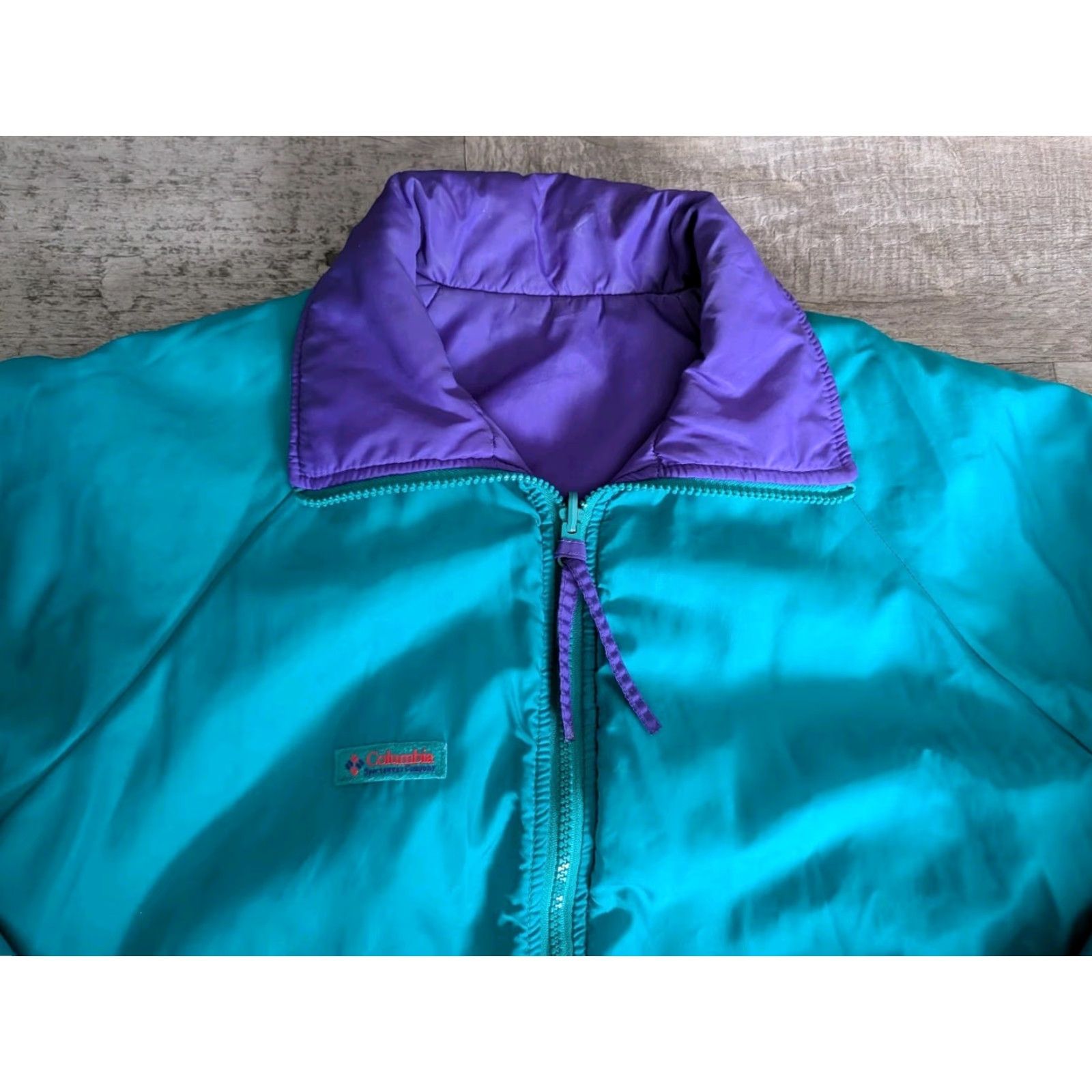 AQUA Vtg Columbia Jacket Women M Reversible Color-Block Purple Aqua Insulated Windbreaker Mid-Length Size M / US 6-8 / IT 42-44 - 3 Thumbnail