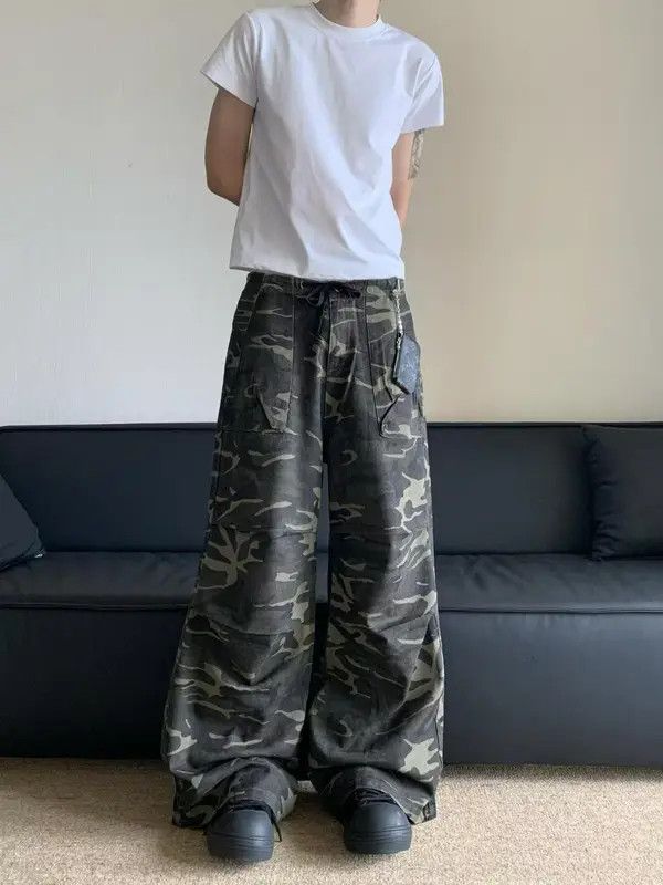 Japanese Brand Ema Men's Camouflage Retro Straight Loose All-match Jeans Size US 32 / EU 48 - 4 Thumbnail