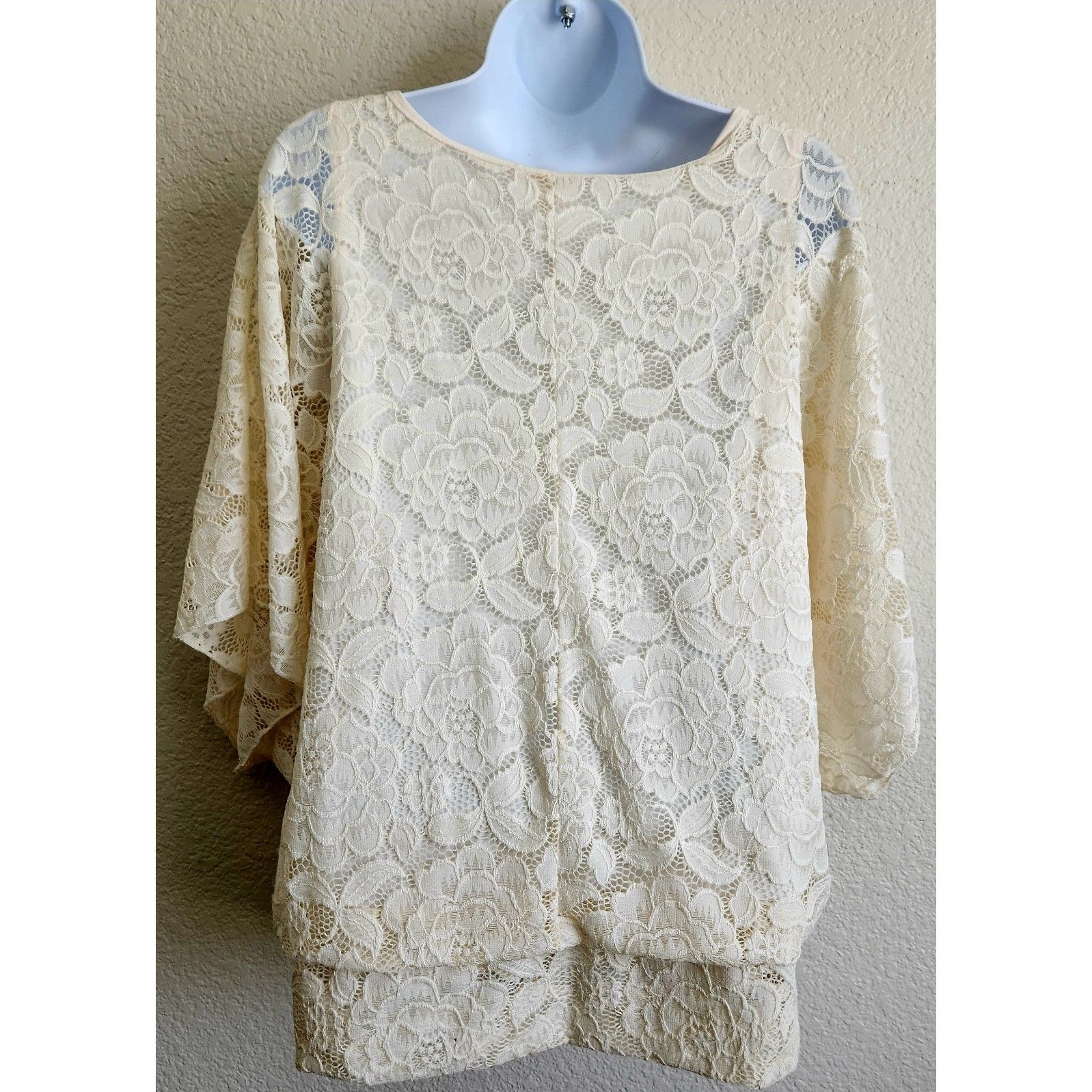 Other Brittany Black Cream Lace Overlay Dolman Sleeve Top XL Flowy Size XL / US 12-14 / IT 48-50 - 3 Thumbnail