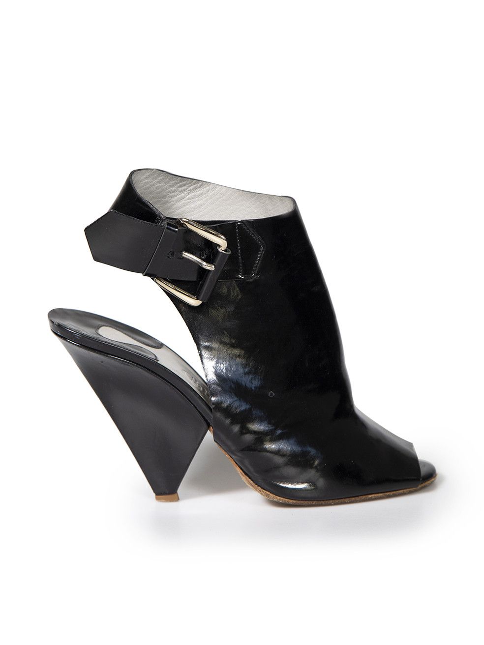 image of Chloe Black Peep-Toe Buckle Accent Heel Shoes, Women's (Size 9)