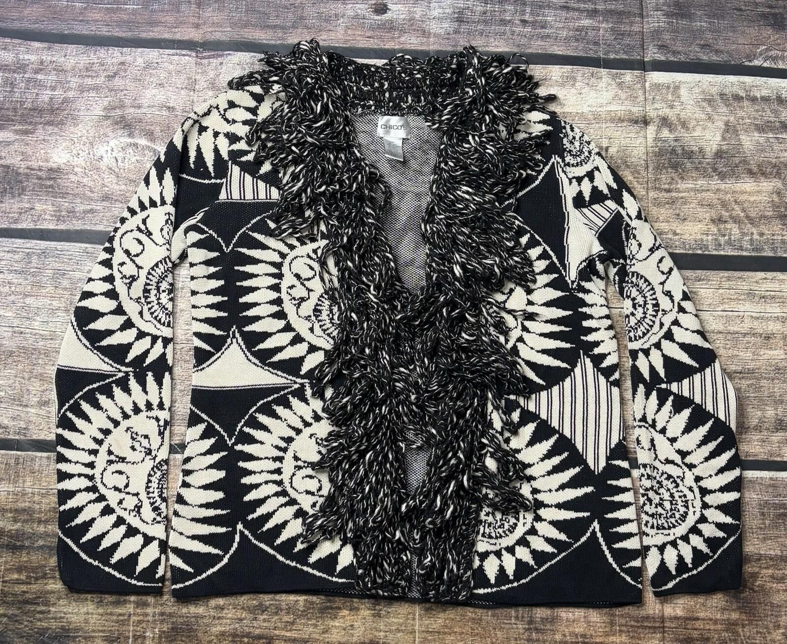 Chicos Chico's Cardigan Sweater Women's 0 Wool Blend Fringe Silk Size XS / US 0-2 / IT 36-38 - 1 Thumbnail