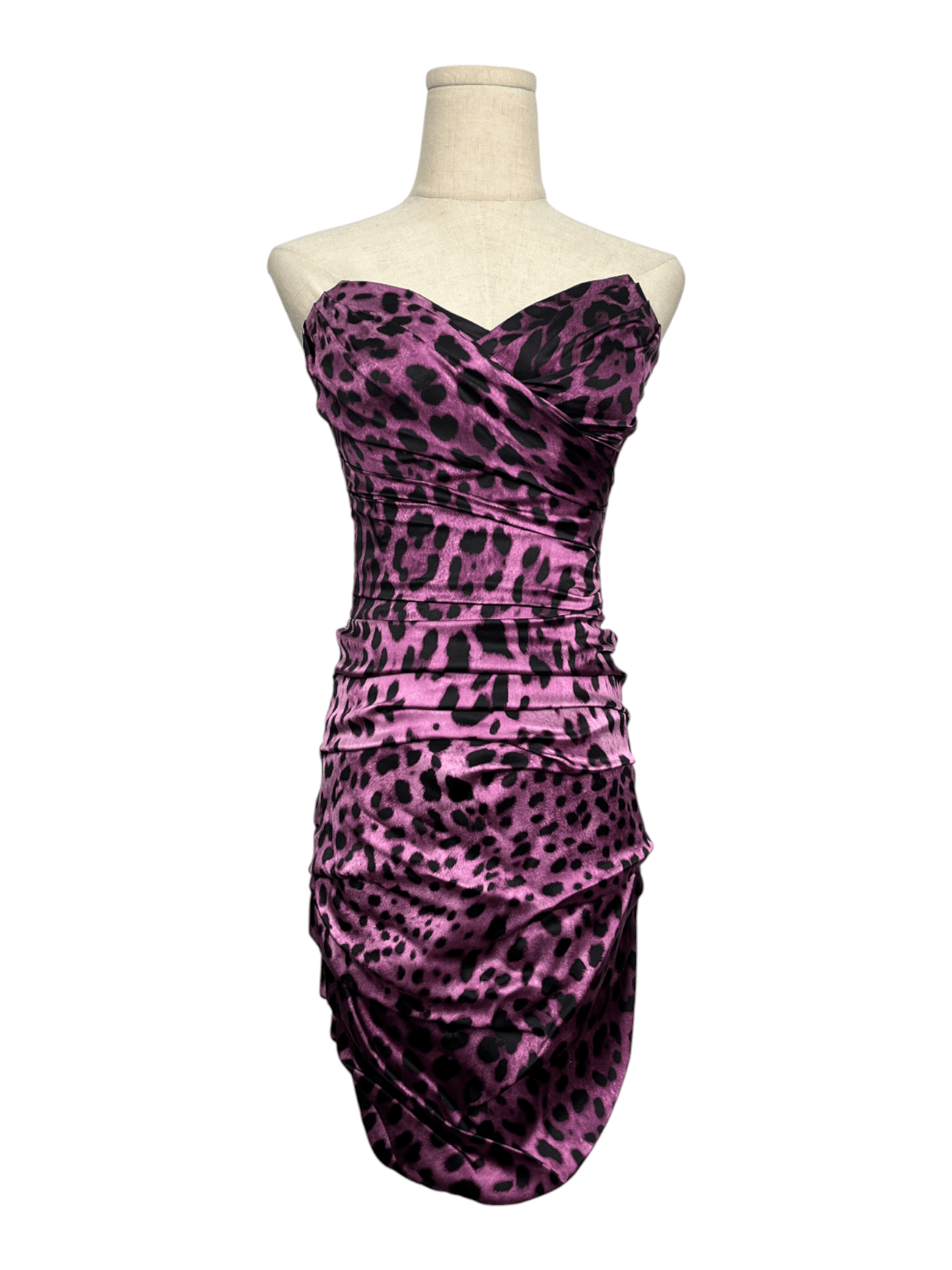 Dolce & Gabbana Dolce & Gabbana Purple Animal Print Silk Ruched Tube Dress Size XS / US 0-2 / IT 36-38 - 1 Thumbnail
