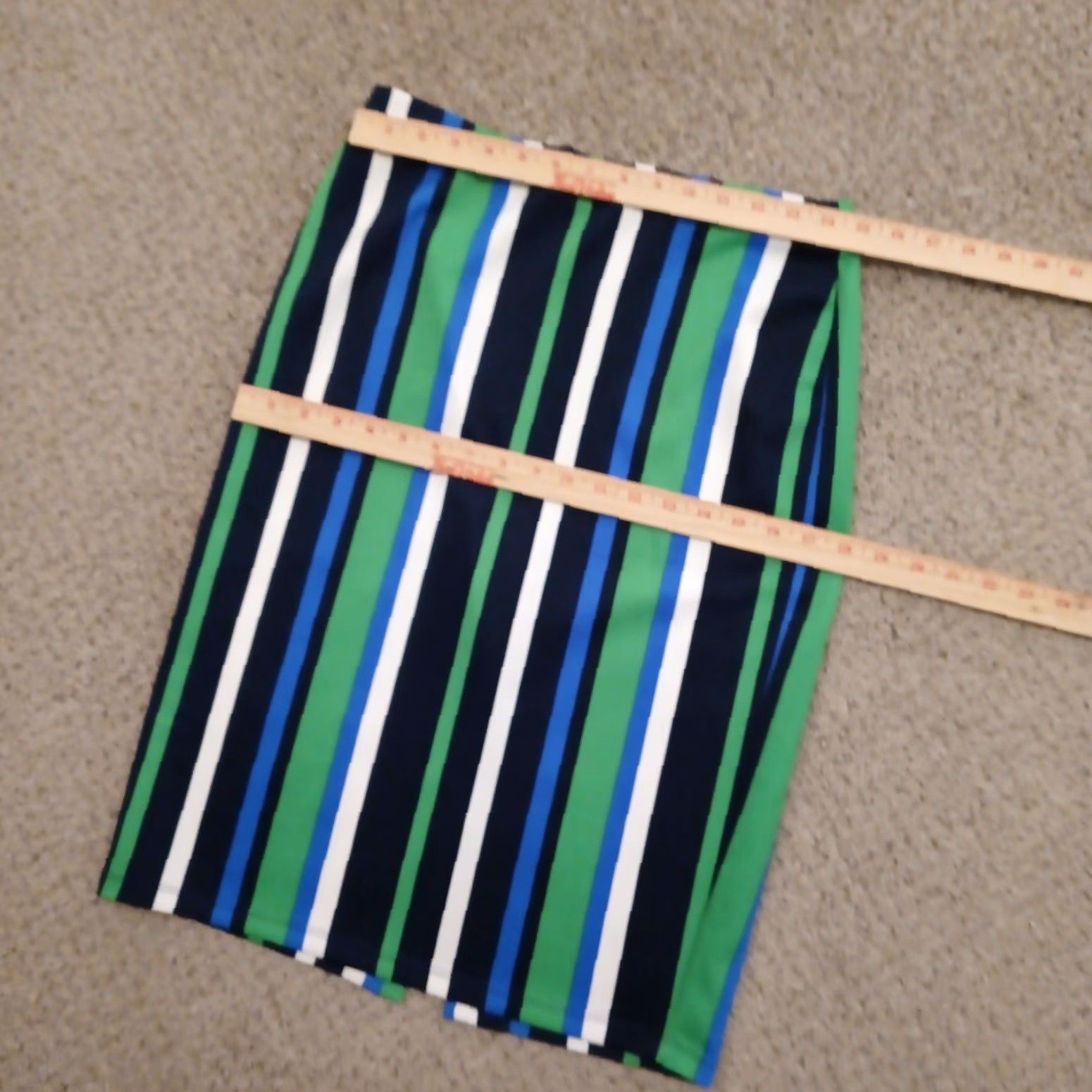 Vintage NYCC Skirt Small Blue Green Striped Knee Length Pencil Pull On Slit Size 28" / US 6 / IT 42 - 2 Thumbnail