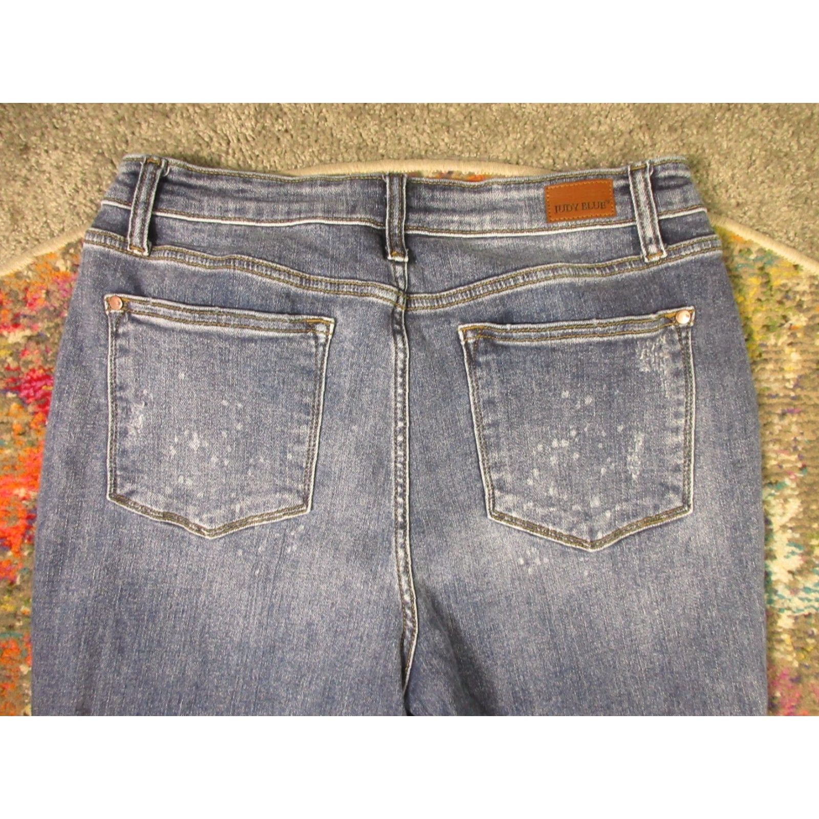 Denime Judy Blue Jeans Womens Boyfriend Fit 30x30 Denim Distressed Stretch Medium Wash Bleach Spots 5-Pocket Cuffed Button Zip Casual Size 30" / US 8 / IT 44 - 6 Thumbnail