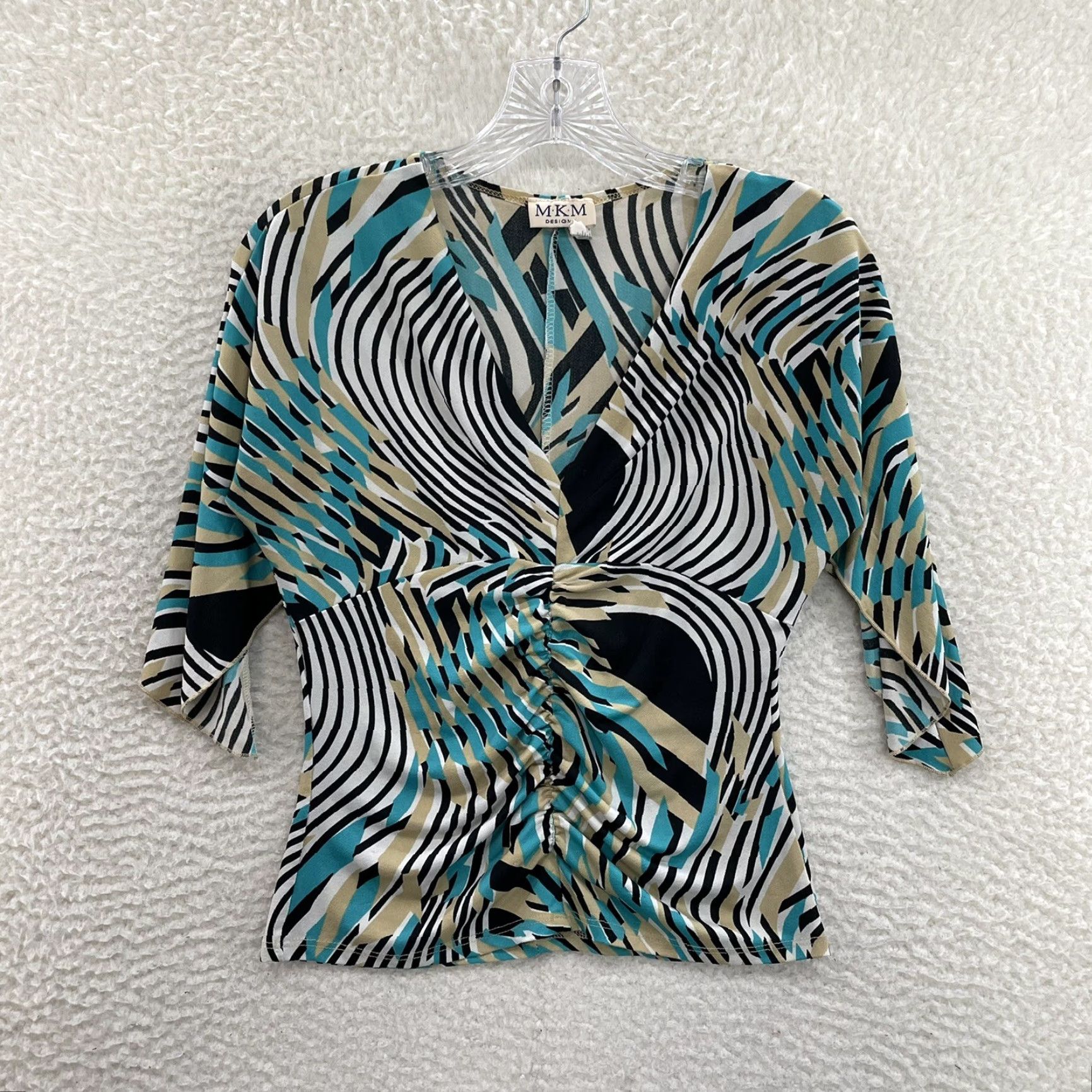 Vintage VINTAGE 90s Y2K Top Shirt M Blue Pattern Slinky Stretch Office Womens Size M / US 6-8 / IT 42-44 - 2 Thumbnail