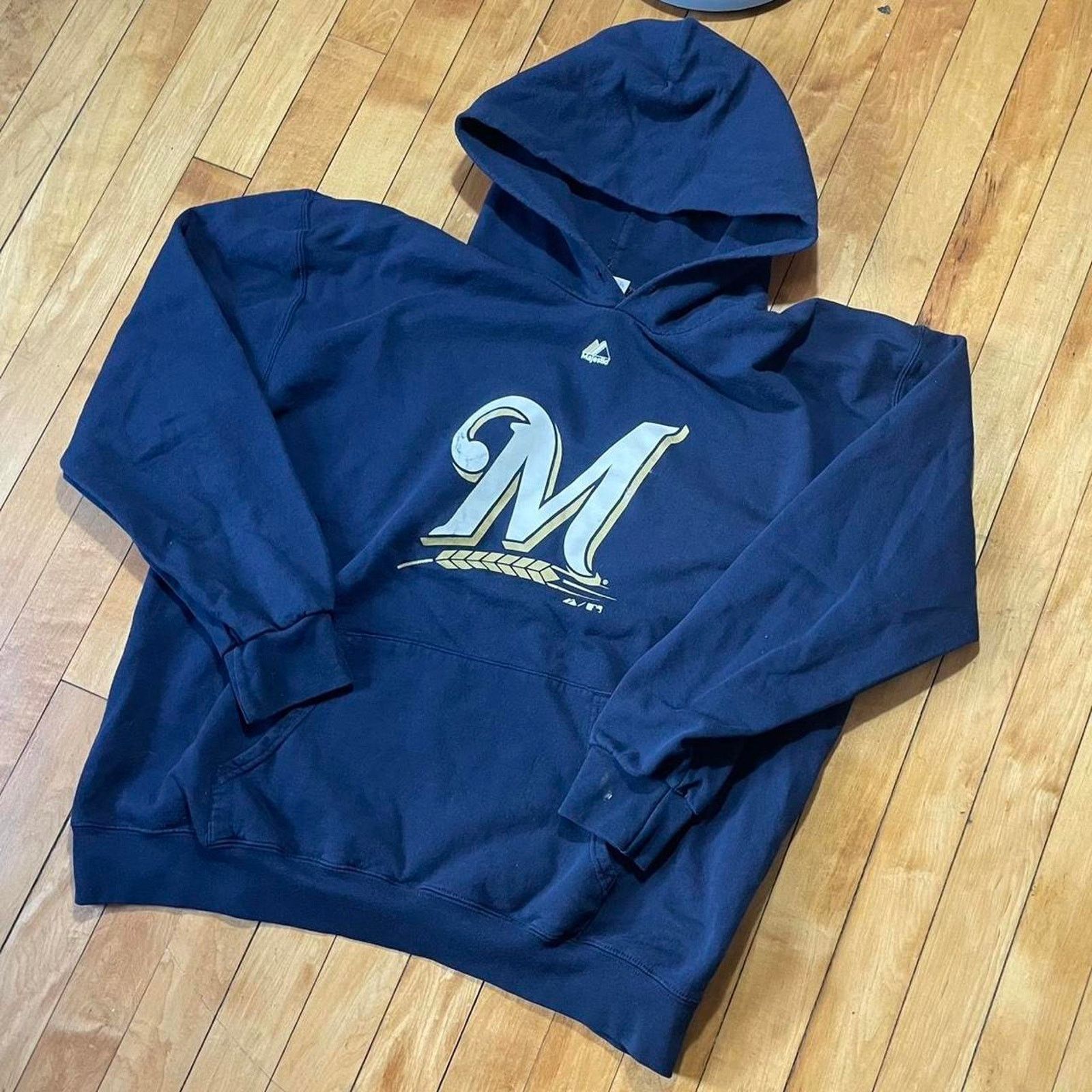 Majestic Milwaukee Brewers Hoodie Majestic MLB Navy Pullover Mens M L Size US M / EU 48-50 / 2 - 1 Thumbnail