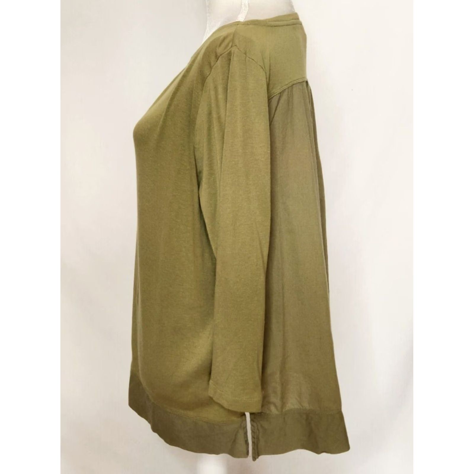 J. Jill J Jill Womens L Pima 3/4 Sleeve Top Olive Green Shirt Size L / US 10 / IT 46 - 2 Thumbnail
