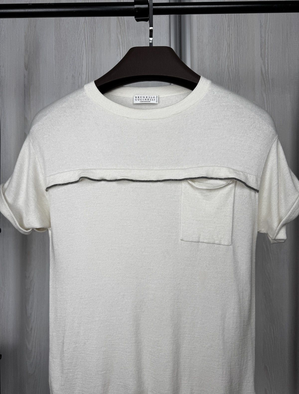 Brunello Cucinelli Brunello Cucinelli cashmere silk white rhinestones tee shirt Size S / US 4 / IT 40 - 3 Thumbnail