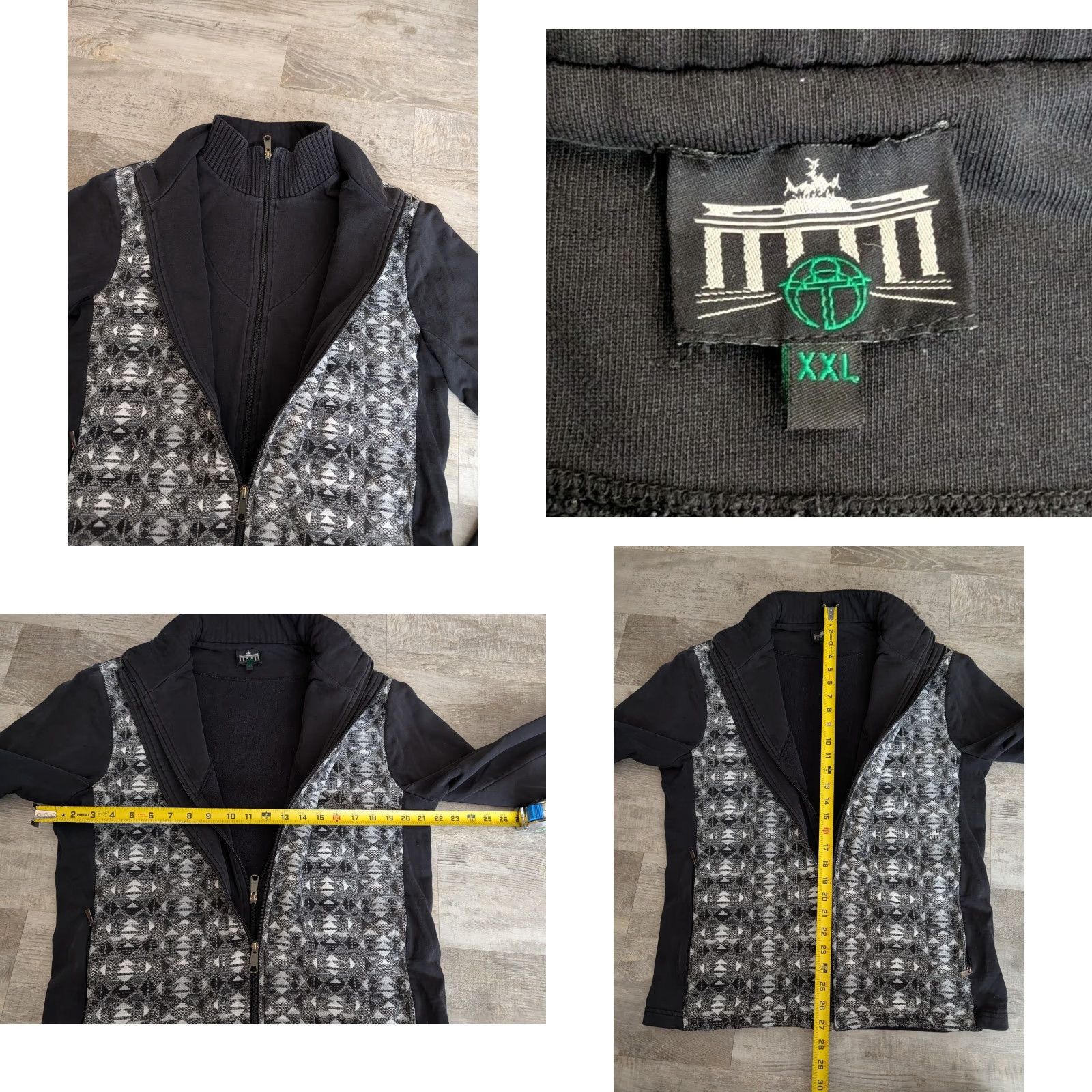 Vintage Ato Berlin Mens Jacket 2XL Dual Layer Full Zip Aztec Laser Black Gray White Stand-Up Collar Slim Regular Size US XXL / EU 58 / 5 - 9 Thumbnail
