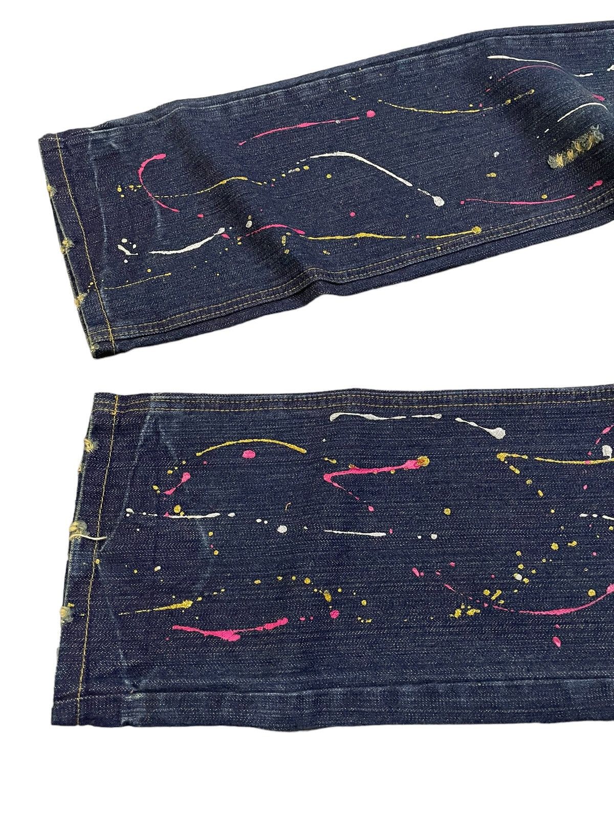 Point Loma Japan Patched Distressed Paint Splatter Jeans