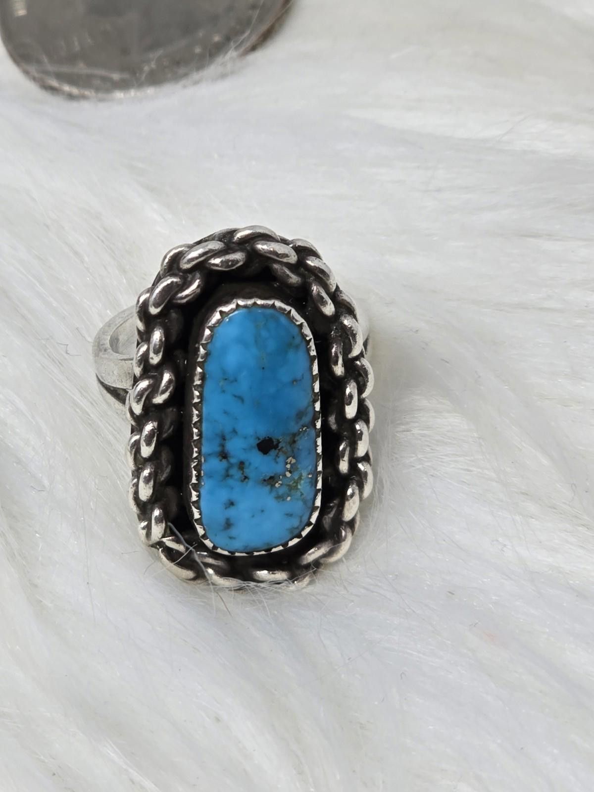 Sterling Silver Sterling Silver Turquoise Ring Sz 5.25 Southwestern Signed Size ONE SIZE - 3 Thumbnail