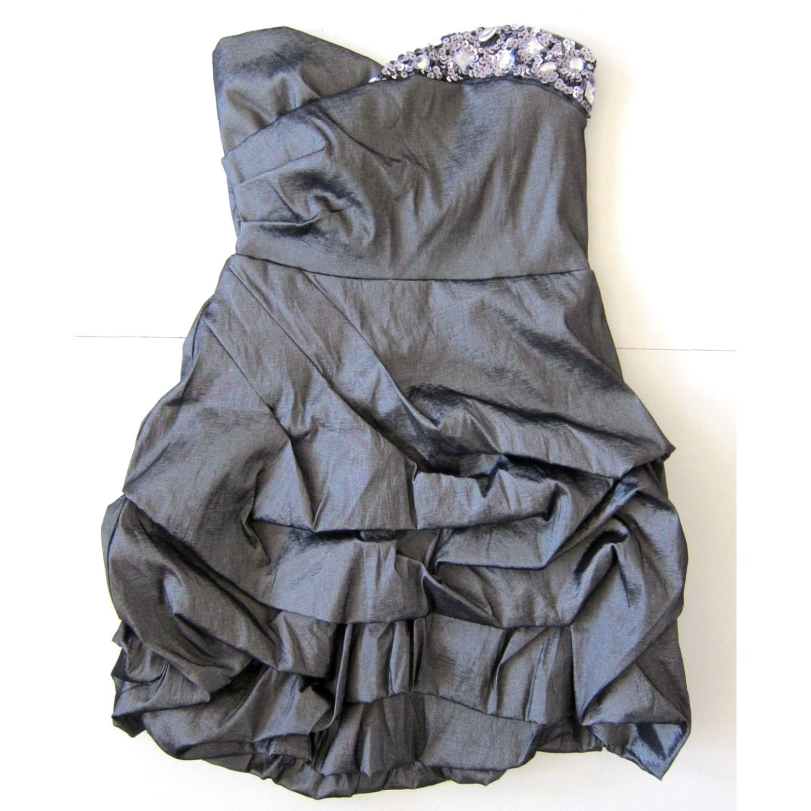 Vintage VINTAGE Teeze Me Shirt 11/L Silver Dress Strapless Party Sequin Ruched Jeweled 90s Mens Womens Girls Boys Size L / US 10 / IT 46 - 2 Thumbnail