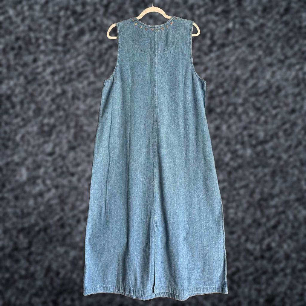Vintage Vtg Christopher & Banks Embroidered Fall Leaves Denim Maxi Dress Autumn L Folk Size L / US 10 / IT 46 - 1 Thumbnail