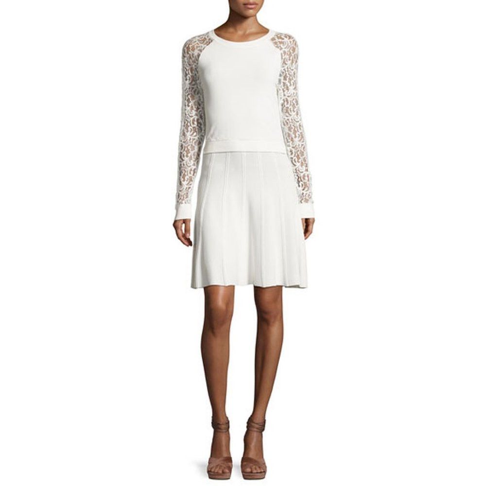 Alice + Olivia Alice + Olivia Blake Lace-Sleeve Ivory Dress Size S Size S / US 4 / IT 40 - 1 Thumbnail