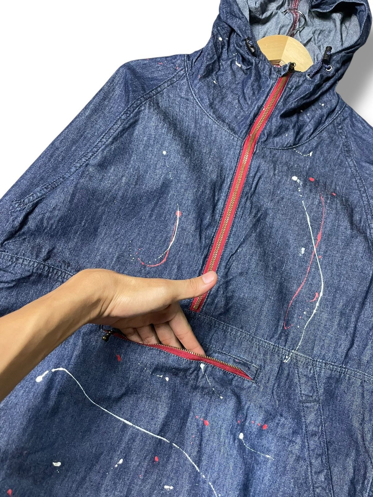 Japanese Brand × Vintage Blue B Brand Denim Painted Anorak Parka (70) Size US S / EU 44-46 / 1 - 7 Thumbnail