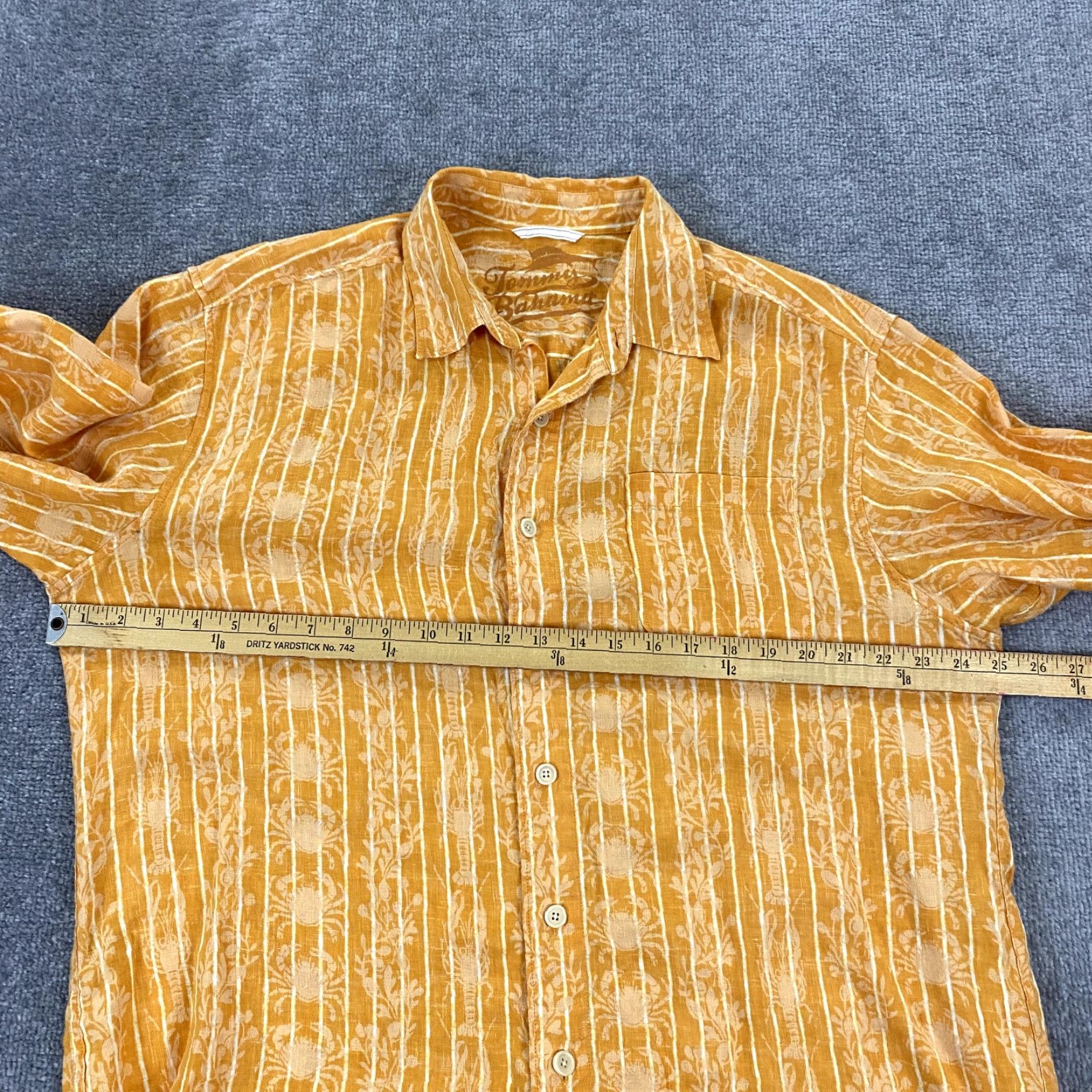 Tommy Bahama TOMMY BAHAMA Shirt Mens Large Orange Floral Crab Lobster Hawaiian Resort Linen Button-Up Size US L / EU 52-54 / 3 - 7 Thumbnail