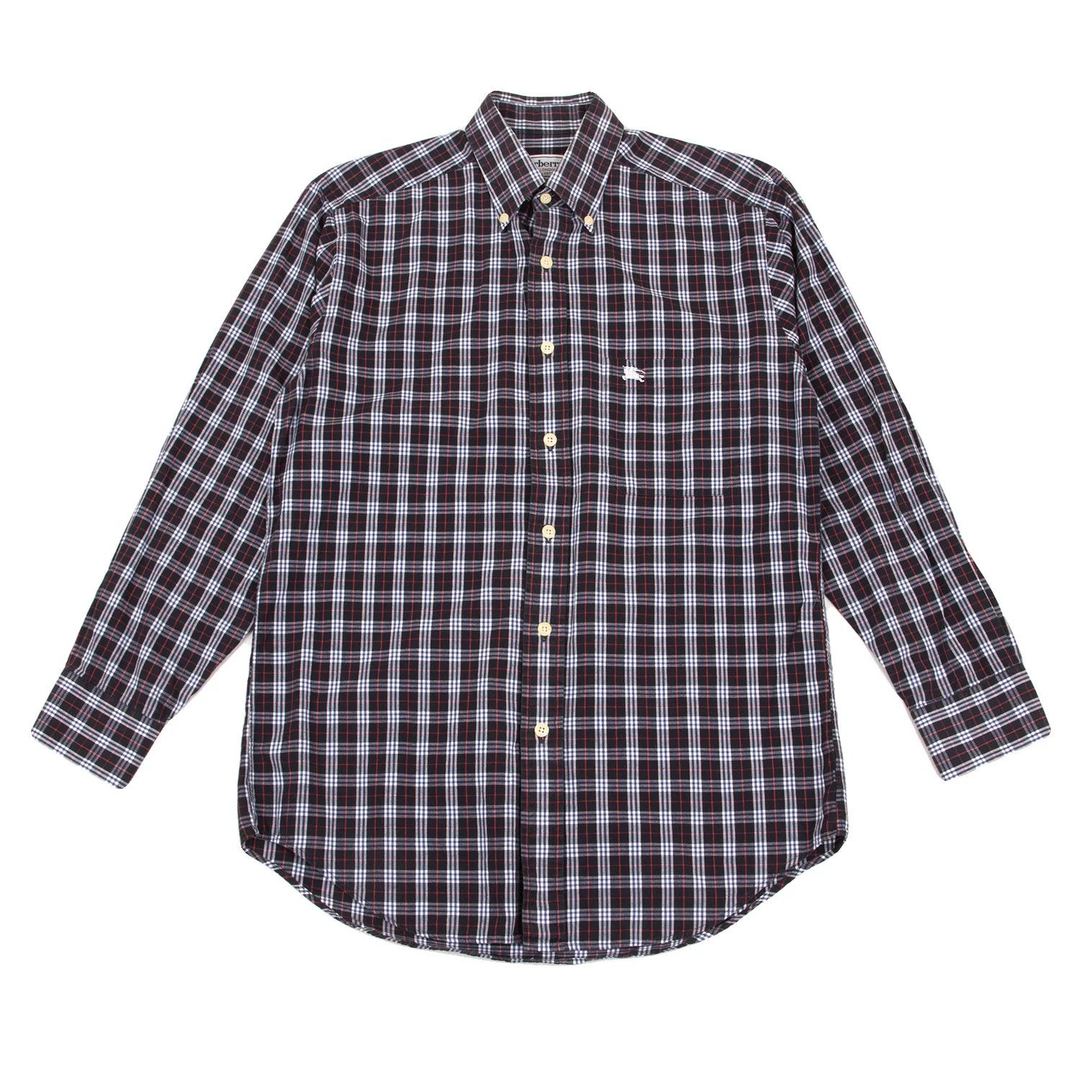 Burberry Point Embroidered Check Button-Down Shirt in Navy Size US S / EU 44-46 / 1 - 1 Thumbnail