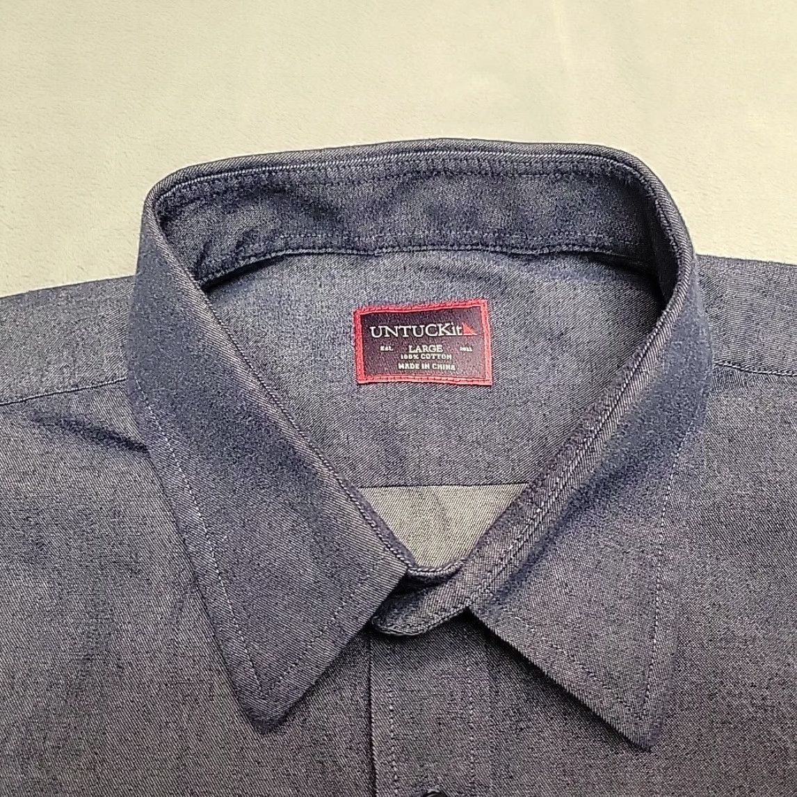 UNTUCKit UNTUCKit Shirt Mens L Blue 100% Cotton Long Sleeve Button Up Office Casual Size US L / EU 52-54 / 3 - 2 Thumbnail