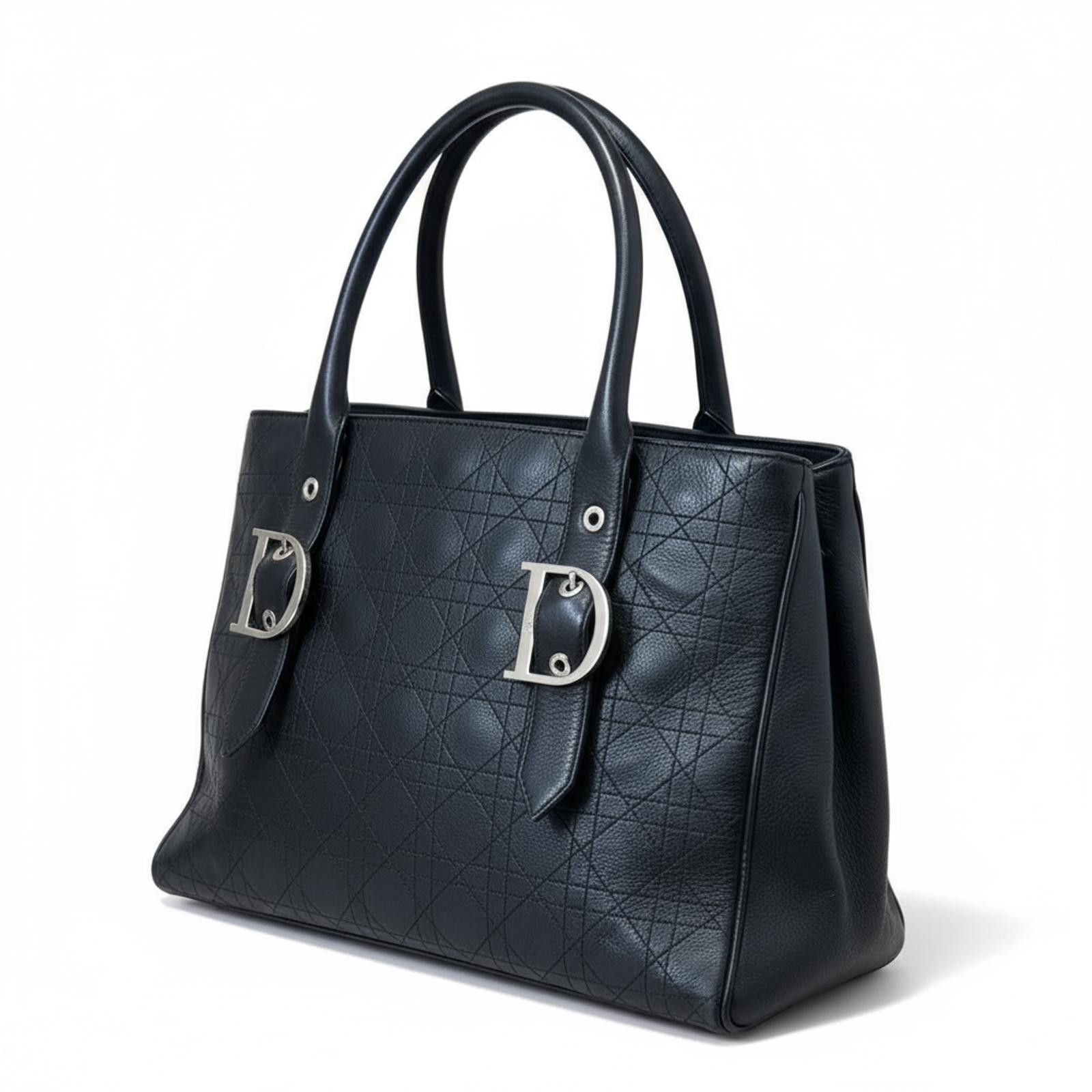 Dior Dior - Black Leather Handbag with Silver 'D' Buckles Size ONE SIZE - 1 Thumbnail