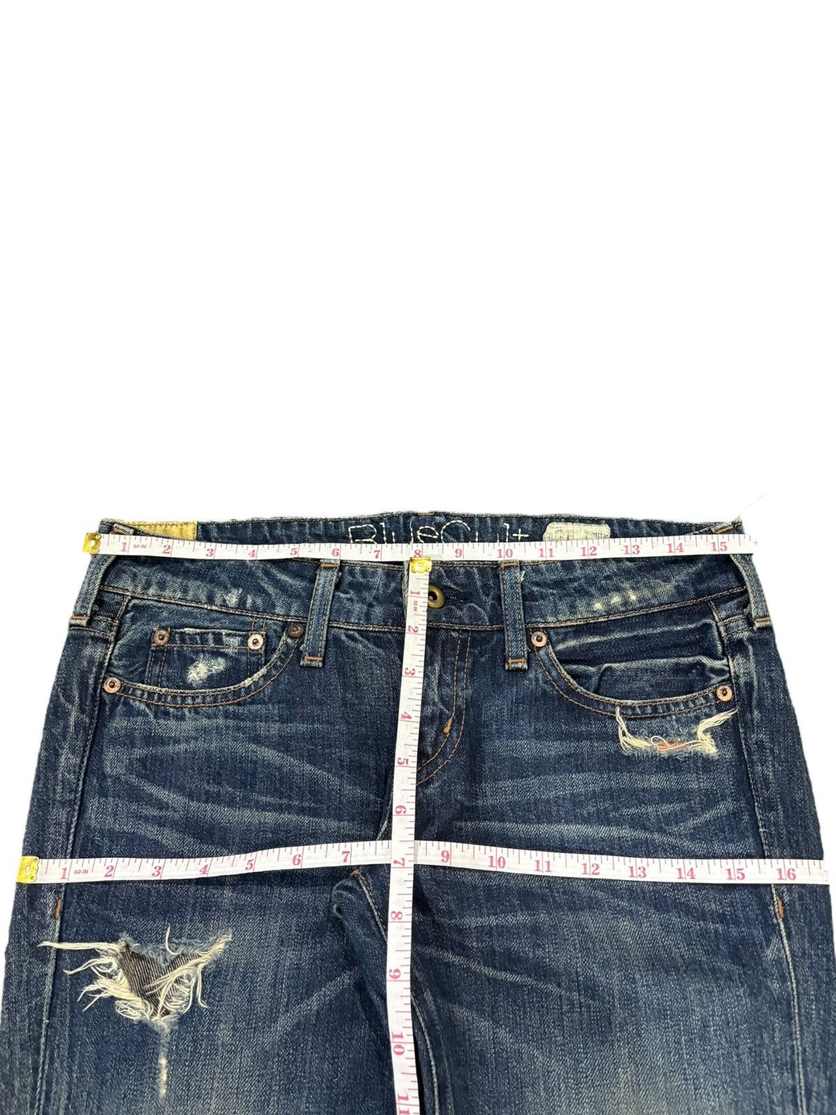 Japanese Brand Vintage Blue Cult Distressed Flare Low Rise Jeans Size 31" - 10 Thumbnail