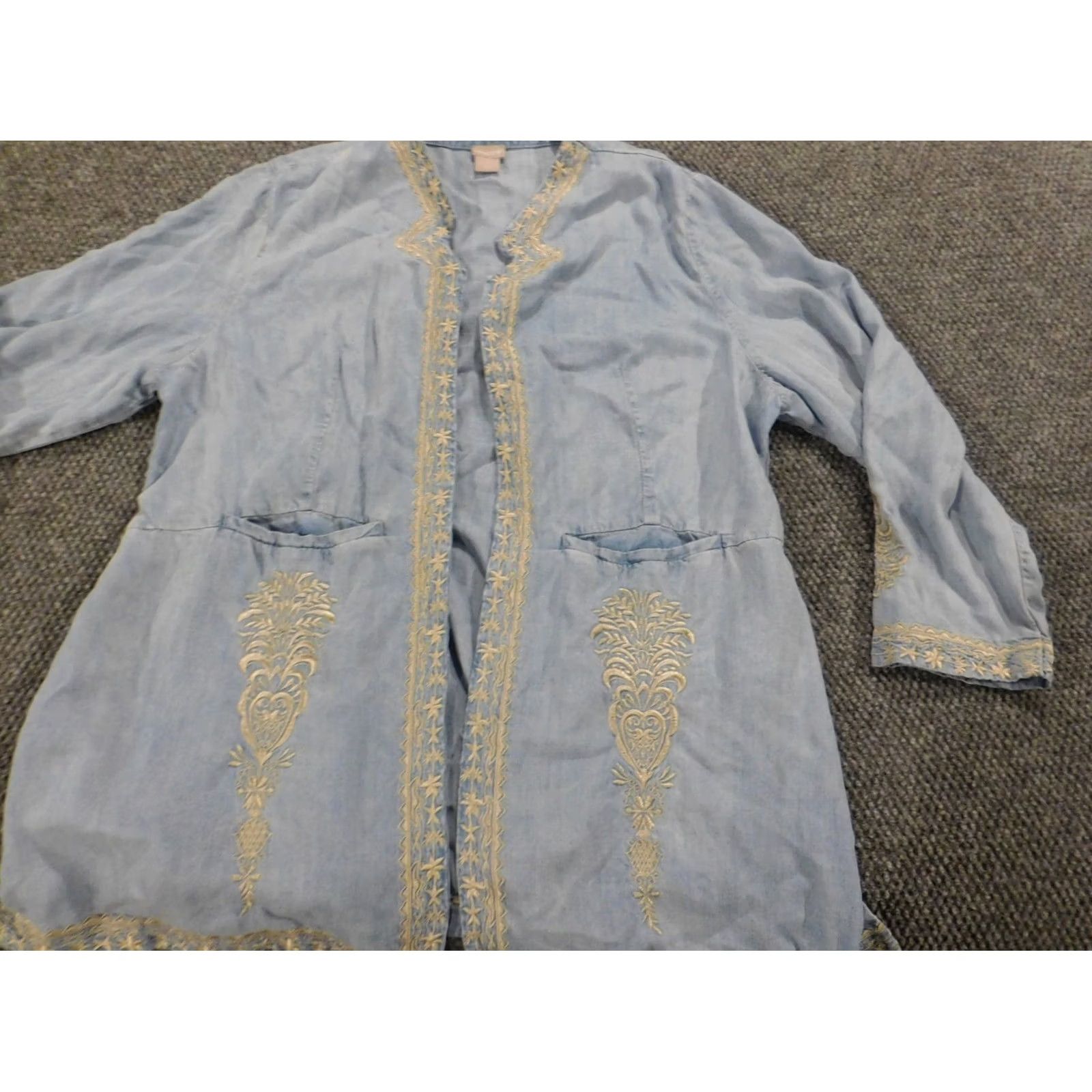 Vintage Chicos Womens Denim Kimono Blouse Open Crew Neck Long Sleeve Blue 3 Regular Cotton Denim Size XS / US 0-2 / IT 36-38 - 4 Thumbnail