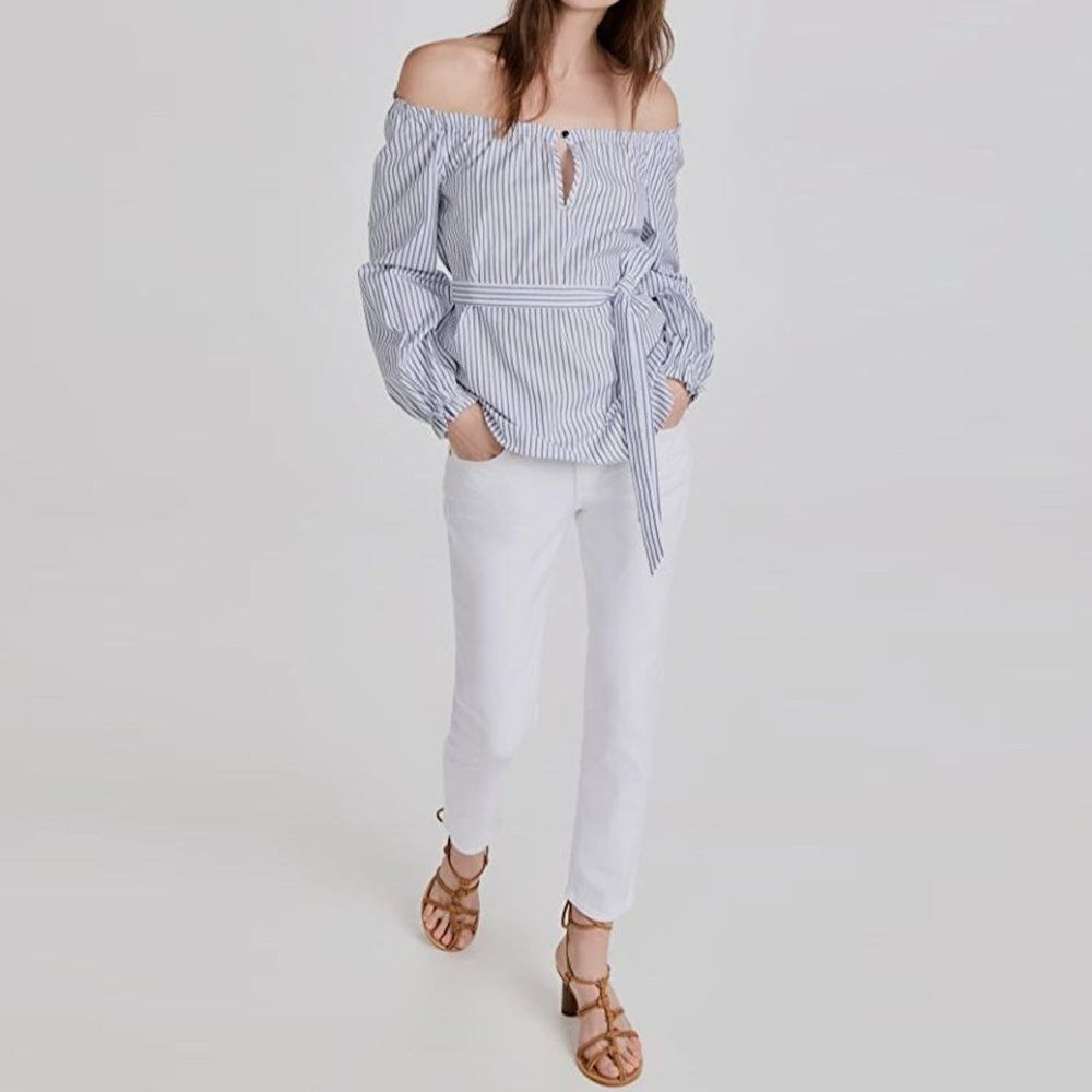 Rag & Bone NWT New $250 Rag & Bone Sierra Stripe Belted Cotton Blouse Size M / US 6-8 / IT 42-44 - 1 Thumbnail