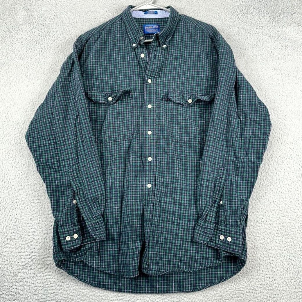 Pendleton Pendleton Shirt Mens Large Navy Green Plaid Flannel Button Down Front Pocket Size US L / EU 52-54 / 3 - 4 Thumbnail
