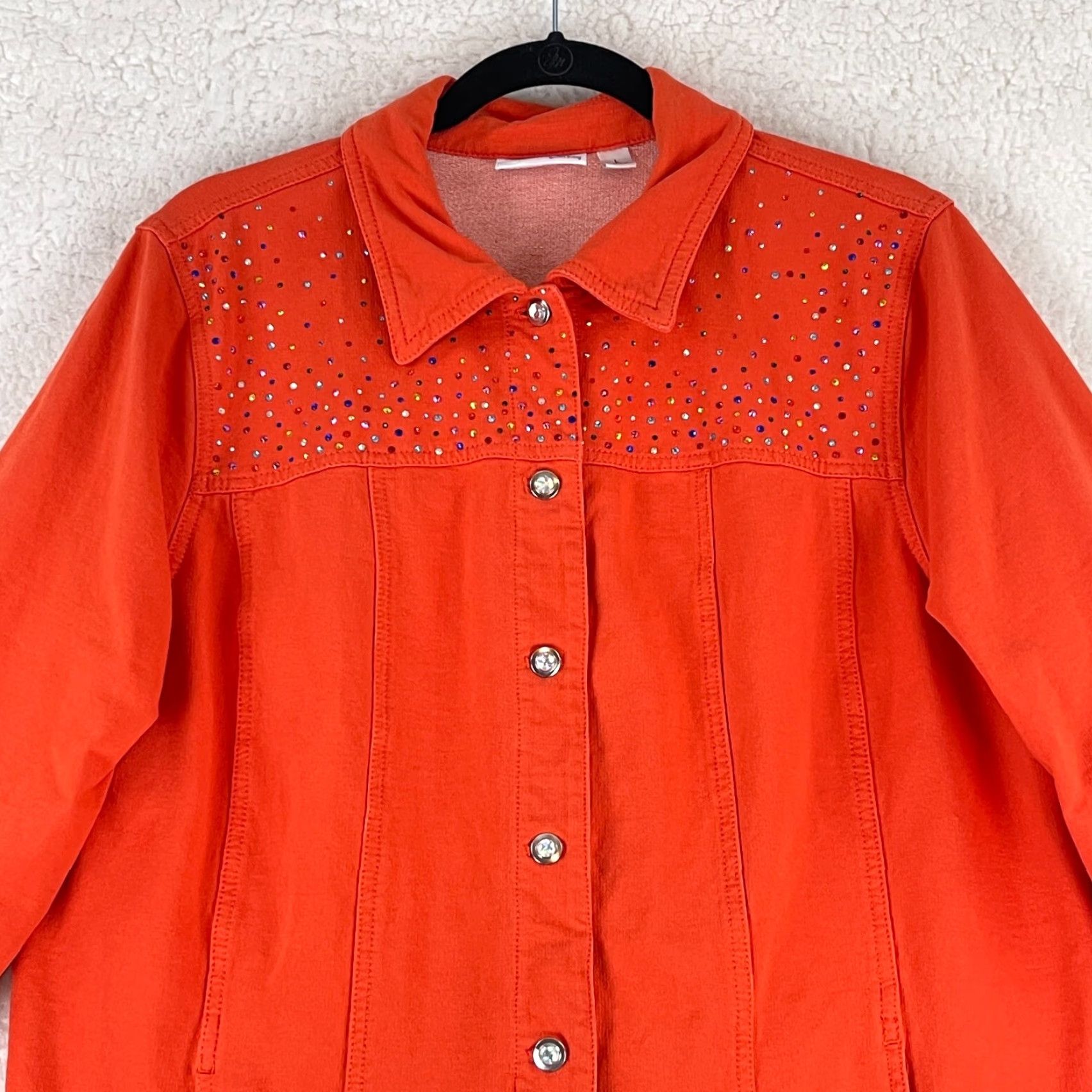 Quacker Factory Quacker Factory Jacket Womens Large Orange Button Front Bedazzled Long Sleeve Size L / US 10 / IT 46 - 2 Thumbnail