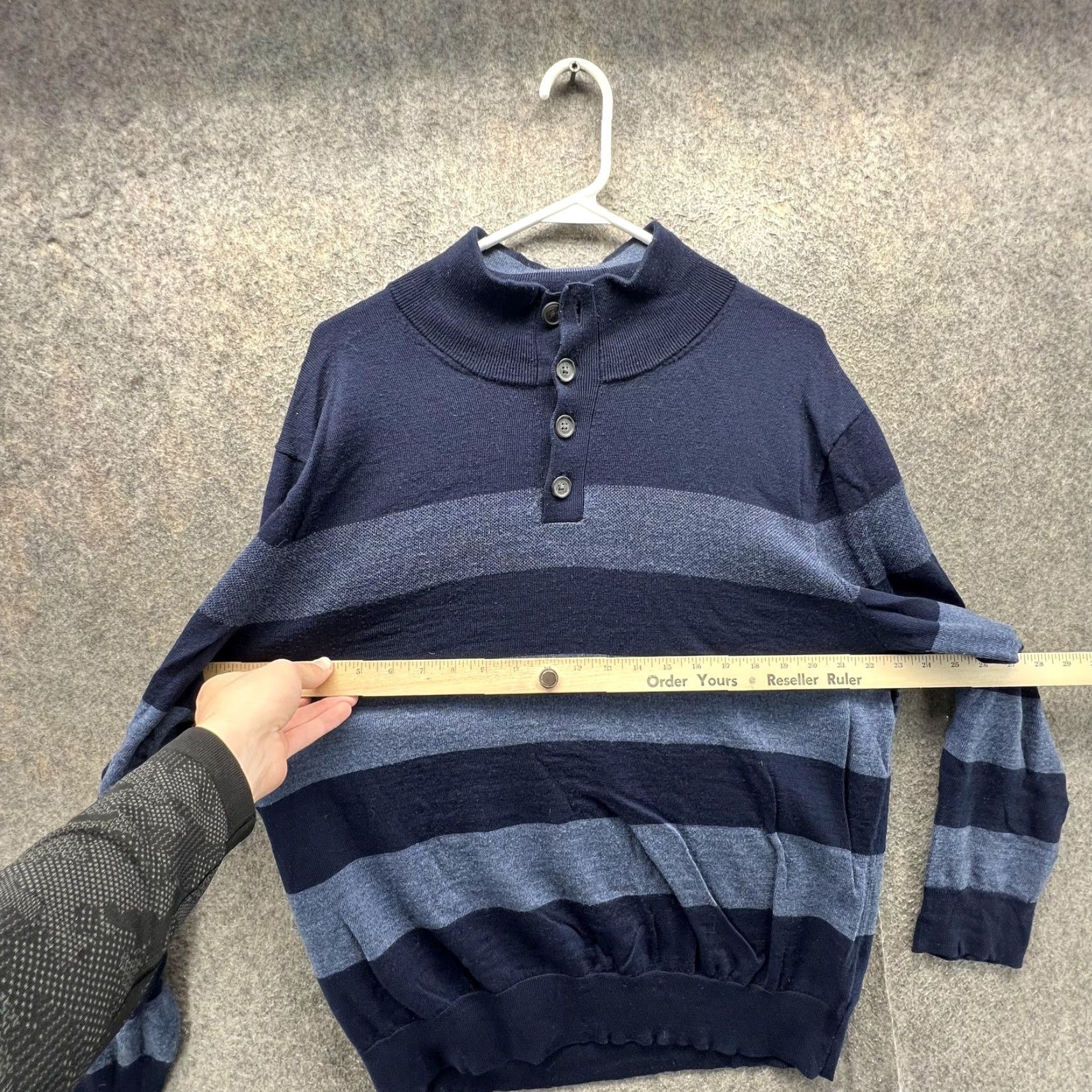 Brooks Brothers Brooks Brothers Sweater Mens XL Blue Wool Stripe Mock Neck Henley Knit Pullover Size US XL / EU 56 / 4 - 5 Thumbnail