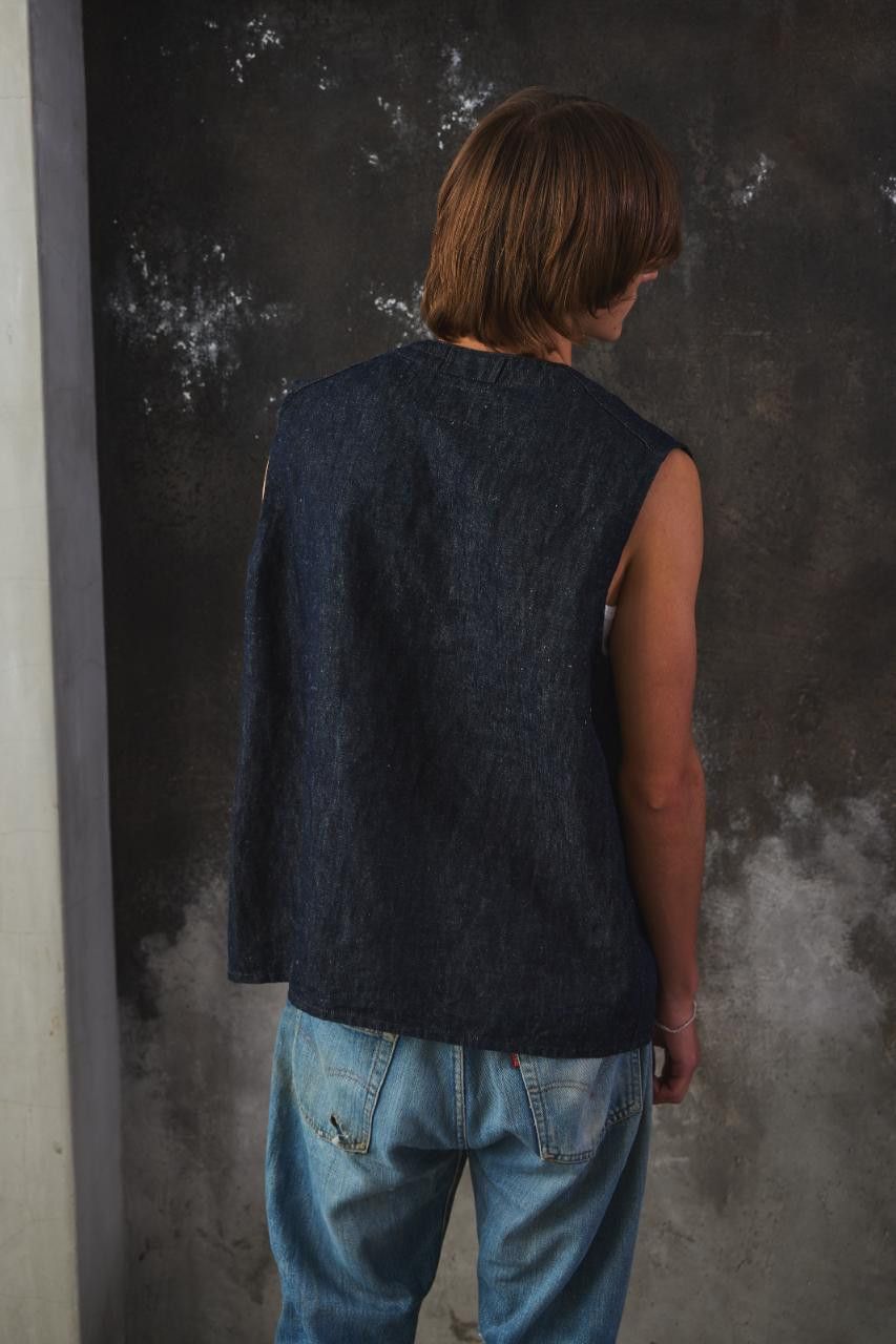 Nigel Cabourn Nigel Cabourn Lybro V-Neck Vest (Cotton Linen Denim) Size US L / EU 52-54 / 3 - 3 Thumbnail